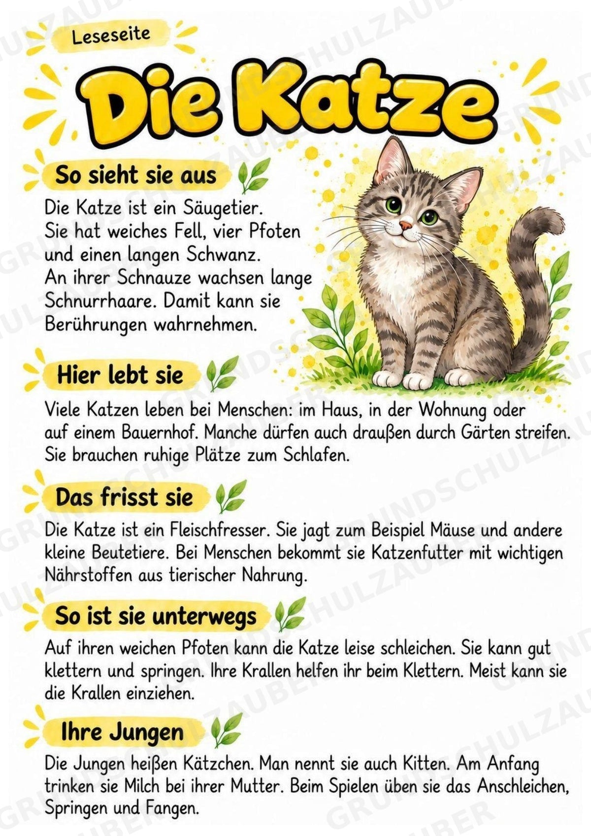 Katze - Lesetext & Steckbrief | Sachunterricht Tiere Grundschule – Materialseite 2