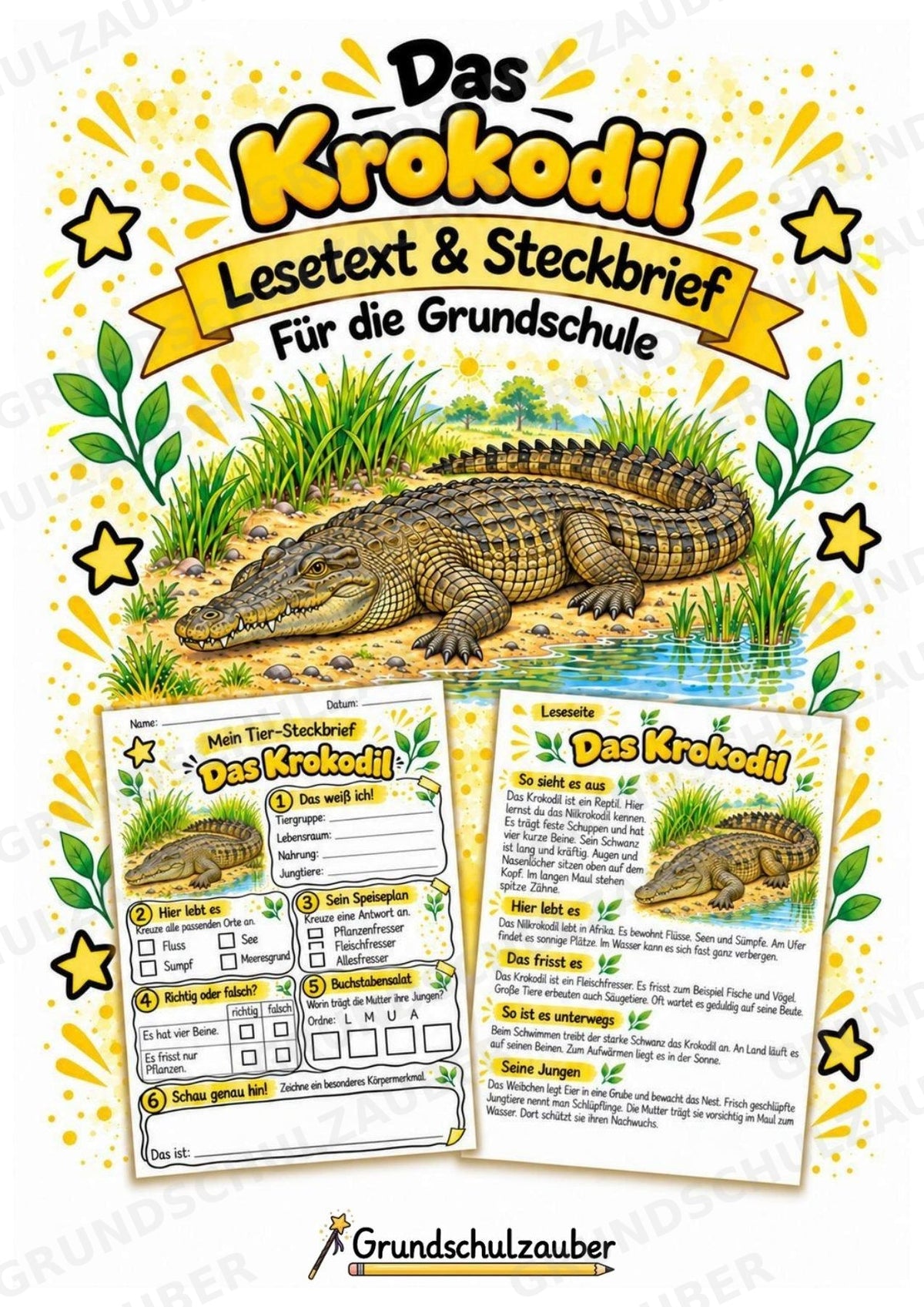 Krokodil - Lesetext & Steckbrief | Sachunterricht Tiere Grundschule – Cover