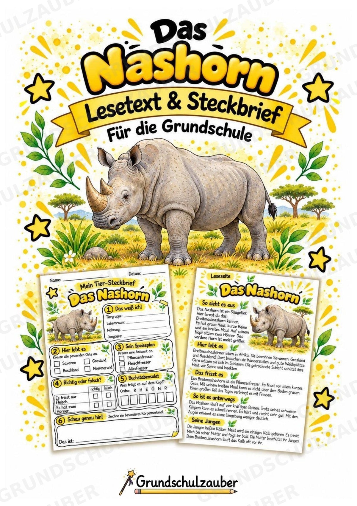 Nashorn - Lesetext & Steckbrief | Sachunterricht Tiere Grundschule – Cover