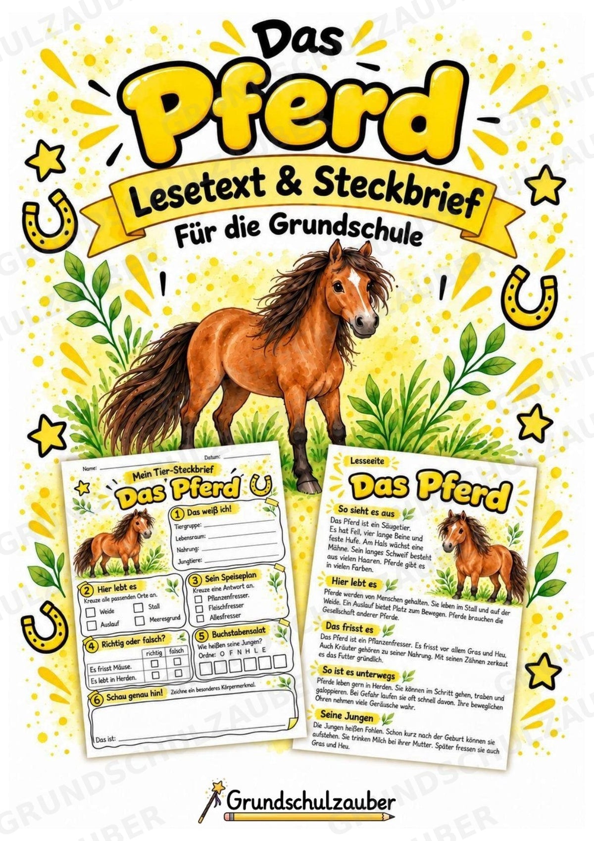 Pferd - Lesetext & Steckbrief | Sachunterricht Tiere Grundschule – Cover