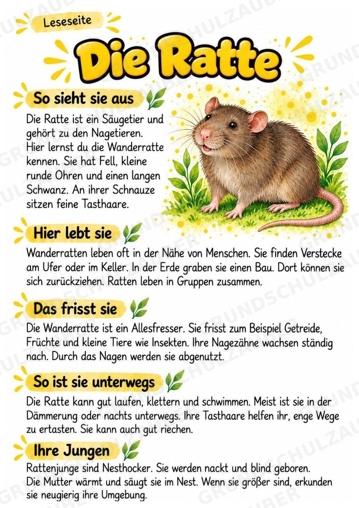 Ratte - Lesetext & Steckbrief | Sachunterricht Tiere Grundschule – Materialseite 2