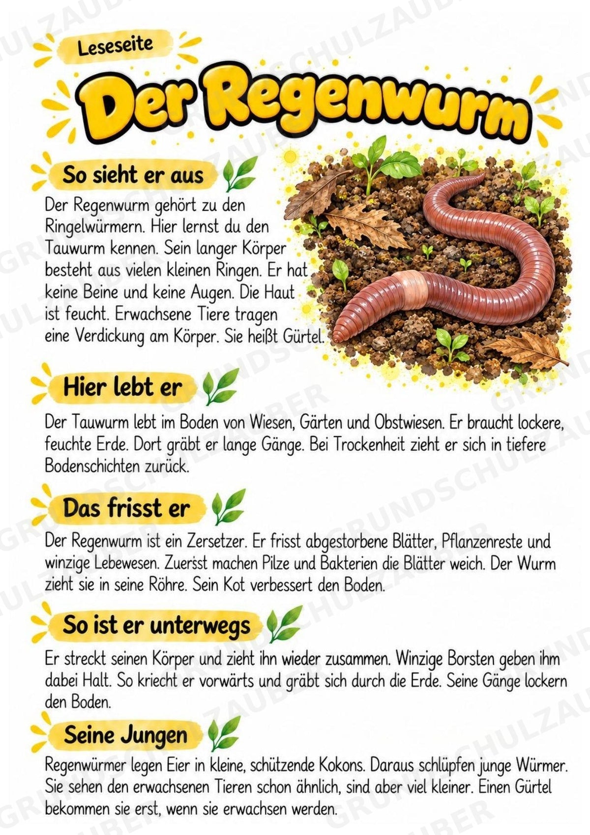 Regenwurm - Lesetext & Steckbrief | Sachunterricht Tiere Grundschule – Materialseite 2