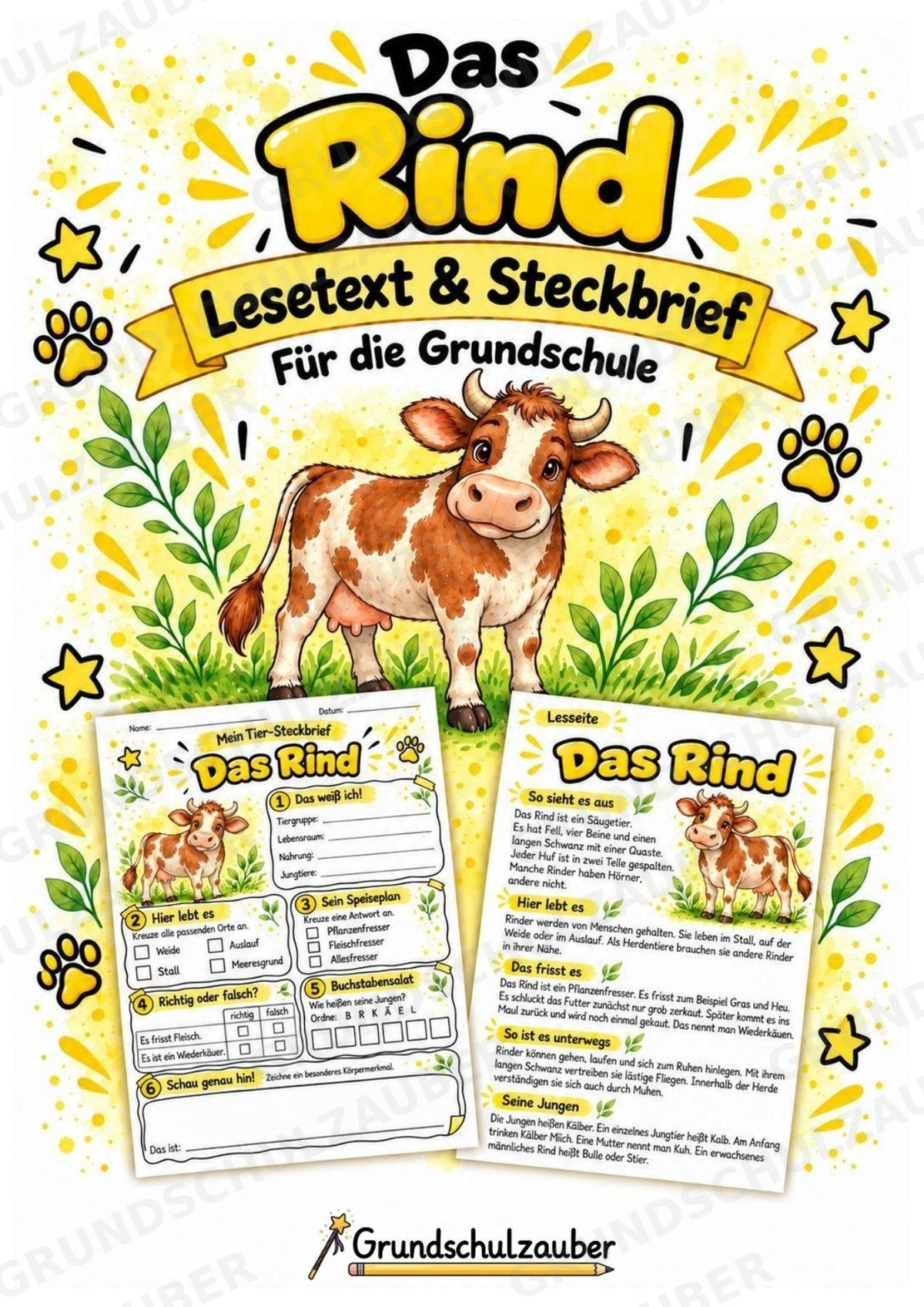 Rind - Lesetext & Steckbrief | Sachunterricht Tiere Grundschule – Cover
