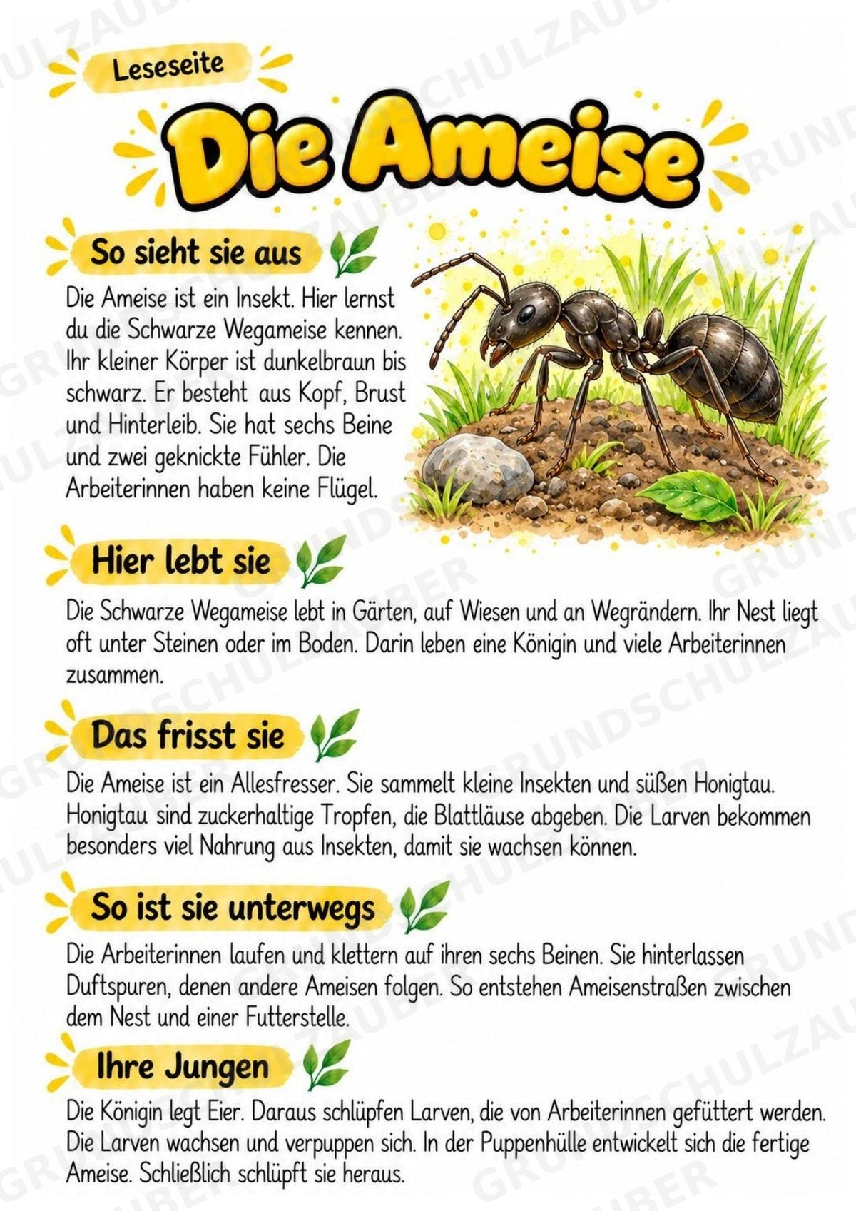 Ameise - Lesetext & Steckbrief | Sachunterricht Tiere Grundschule – Materialseite 2