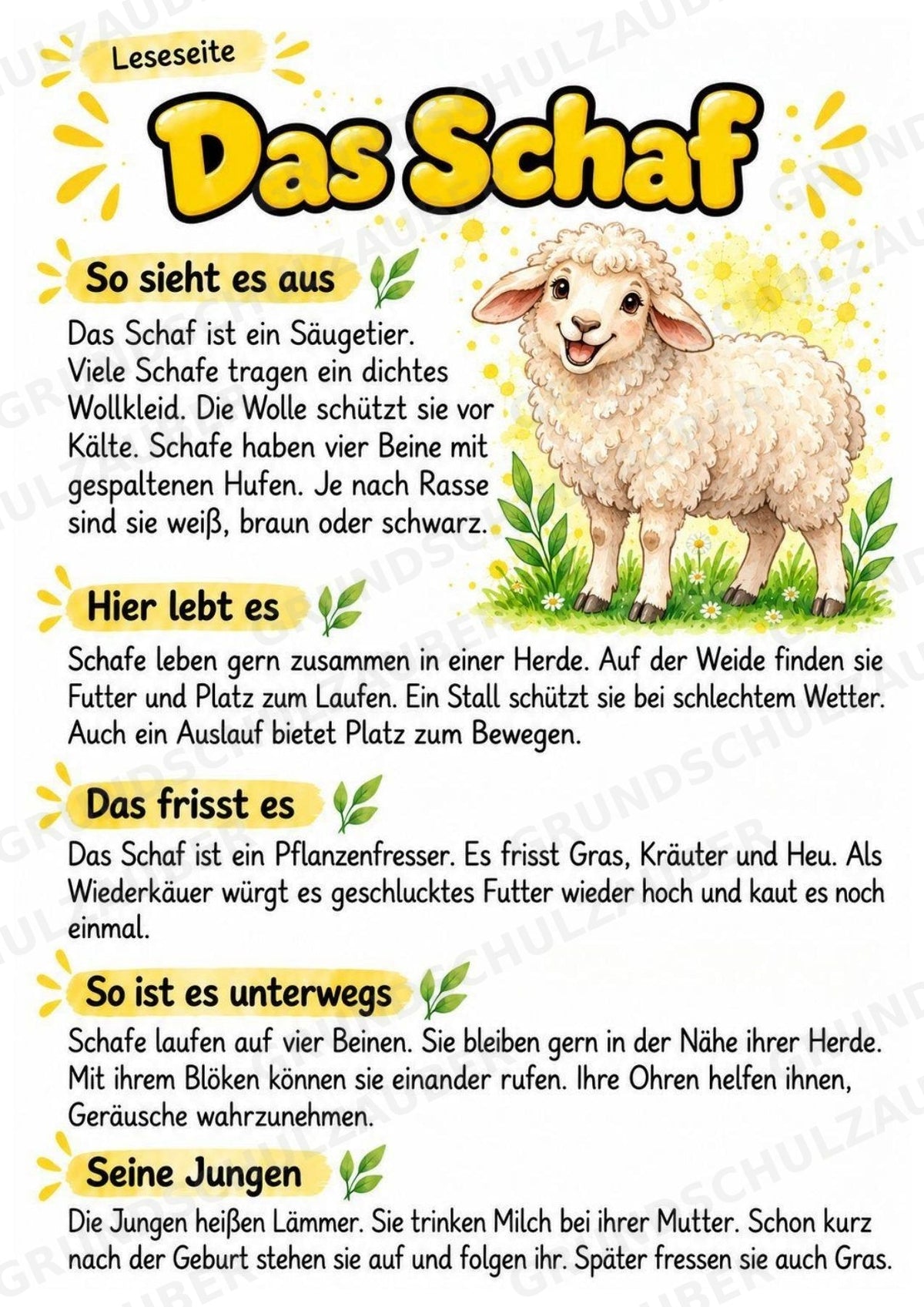 Schaf - Lesetext & Steckbrief | Sachunterricht Tiere Grundschule – Materialseite 2