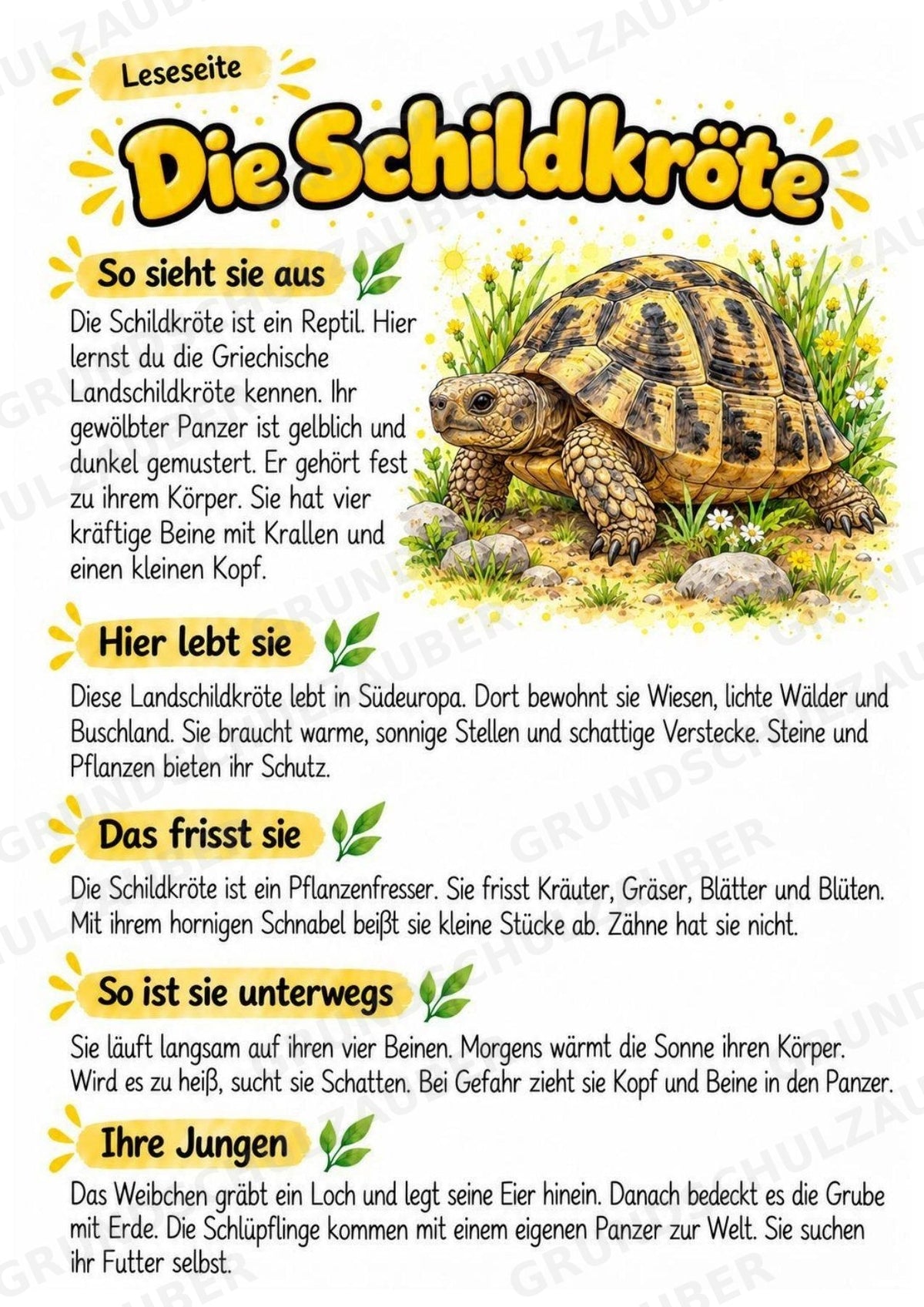 Schildkröte - Lesetext & Steckbrief | Sachunterricht Tiere Grundschule – Materialseite 2