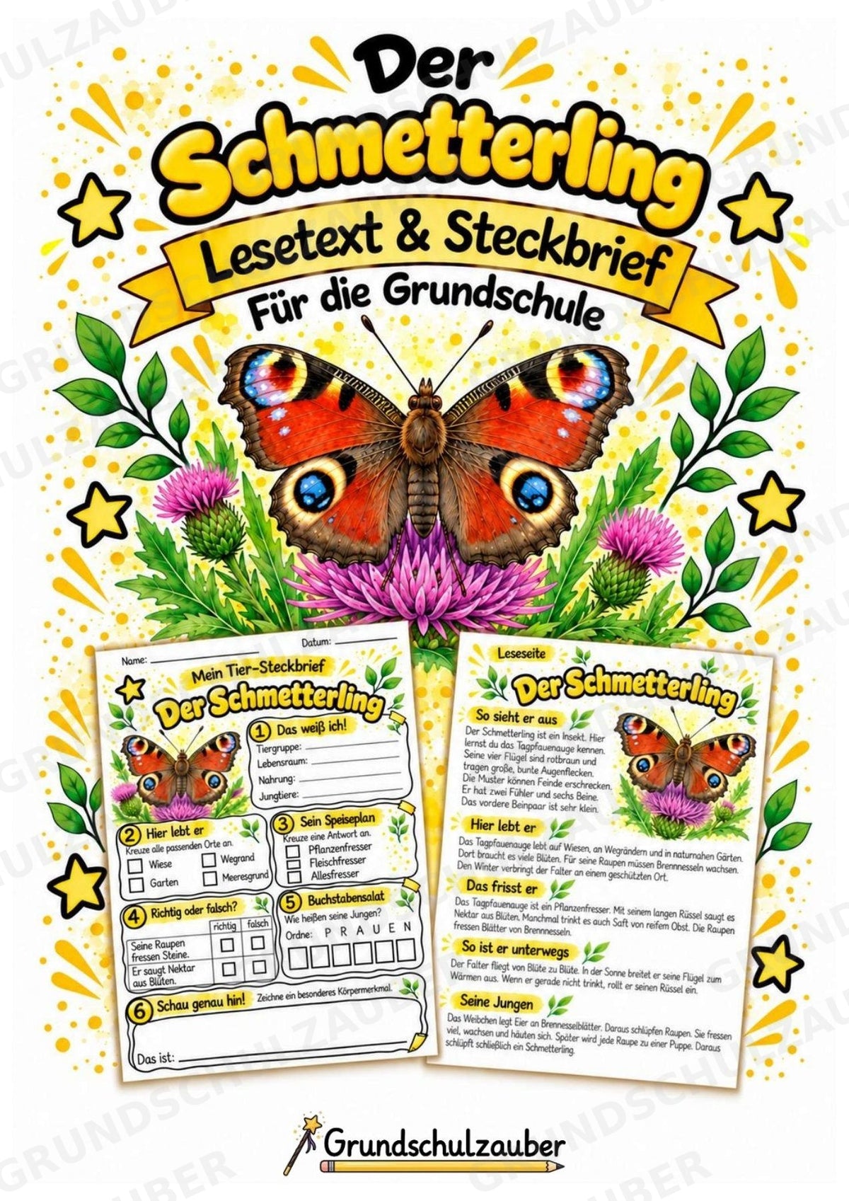 Schmetterling - Lesetext & Steckbrief | Sachunterricht Tiere Grundschule – Cover