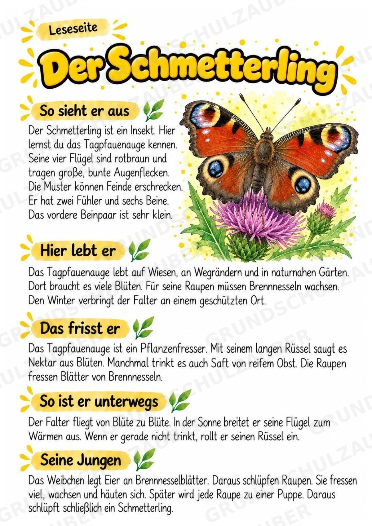 Schmetterling - Lesetext & Steckbrief | Sachunterricht Tiere Grundschule – Materialseite 2