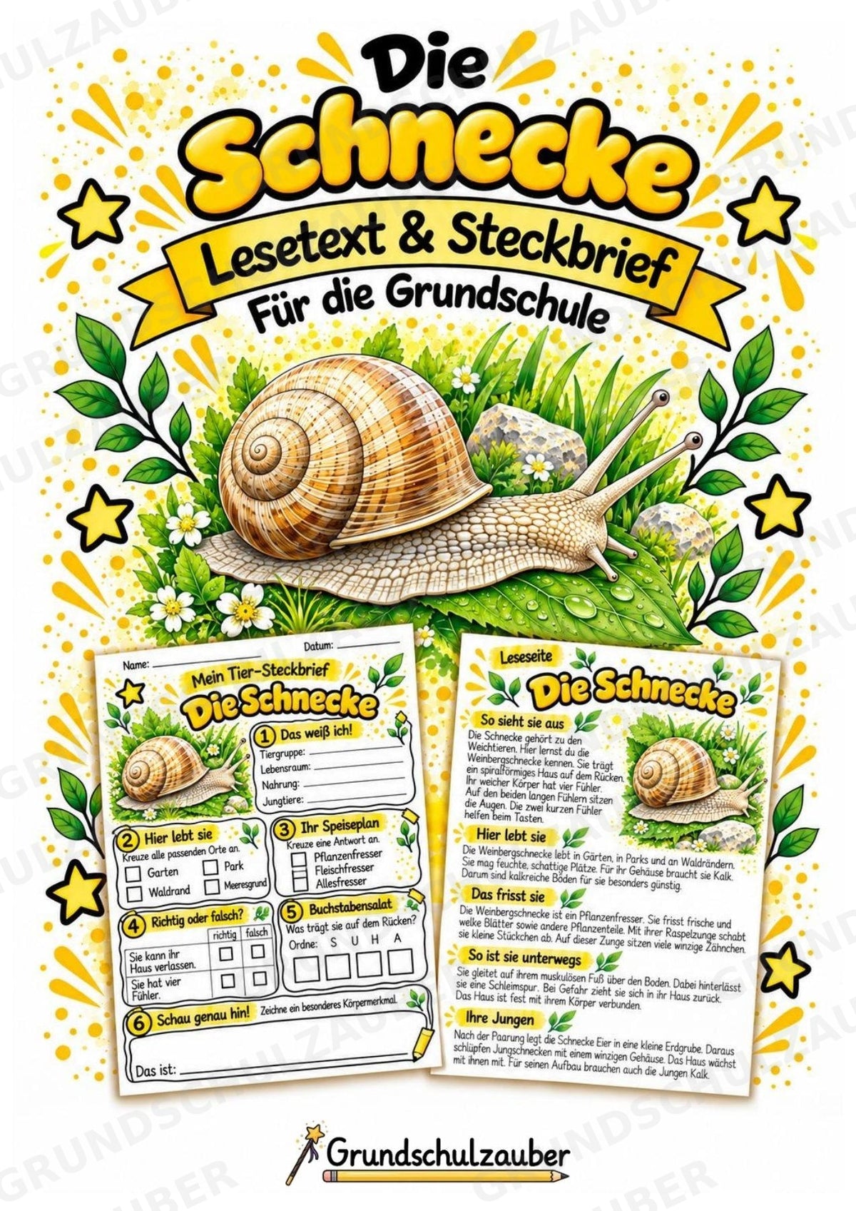 Schnecke - Lesetext & Steckbrief | Sachunterricht Tiere Grundschule – Cover
