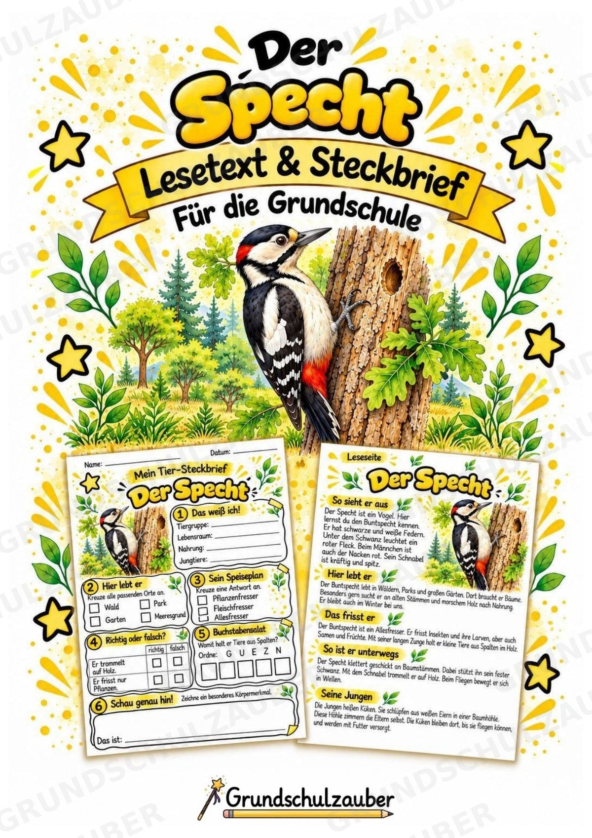 Specht - Lesetext & Steckbrief | Sachunterricht Tiere Grundschule – Cover