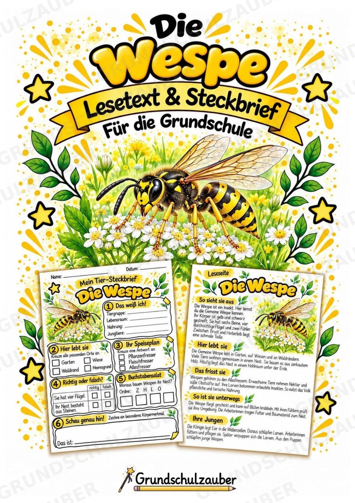 Wespe - Lesetext & Steckbrief | Sachunterricht Tiere Grundschule – Cover