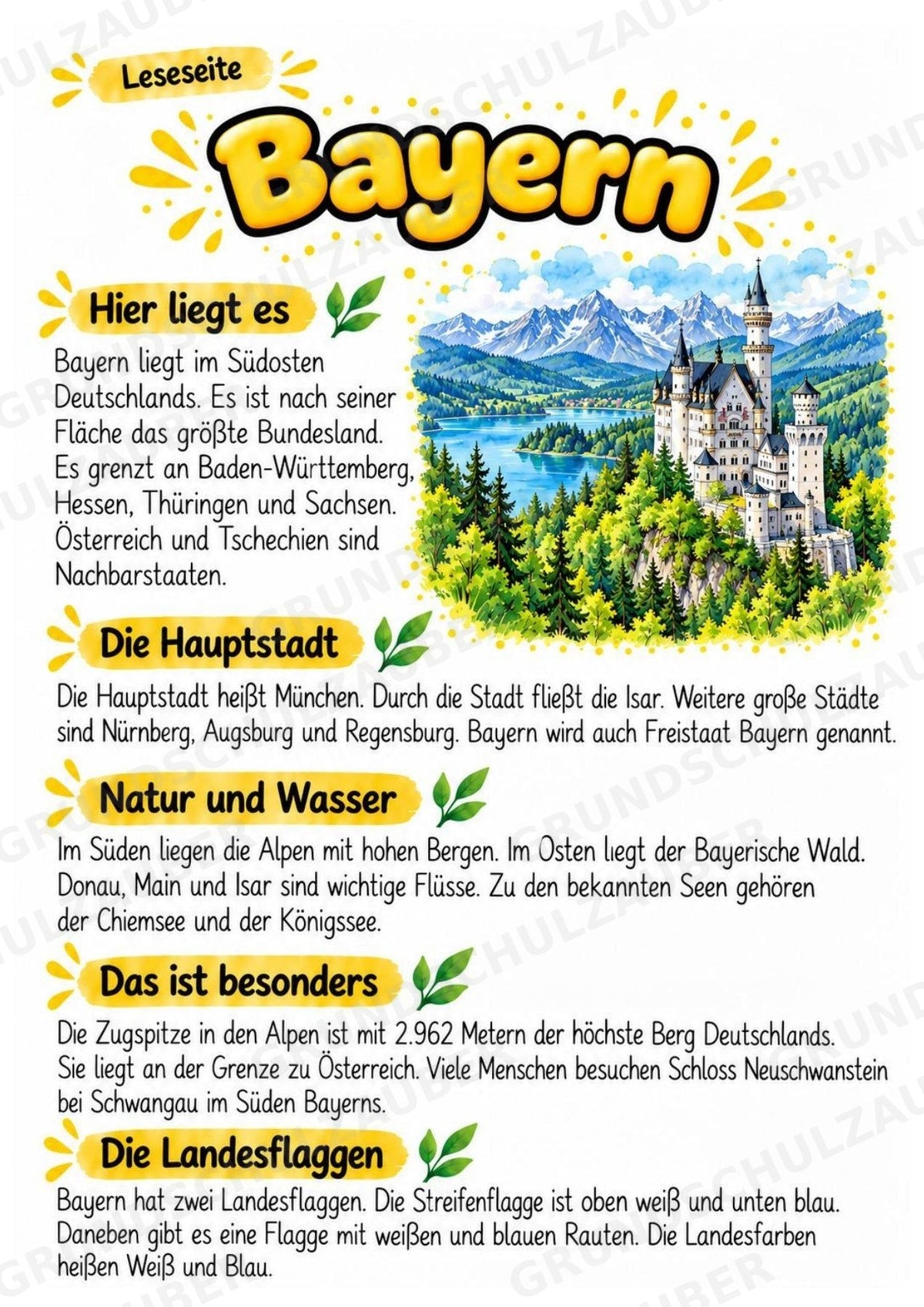 Bayern – Lesetext & Steckbrief | Bundesland Deutschland Grundschule – Materialseite 2