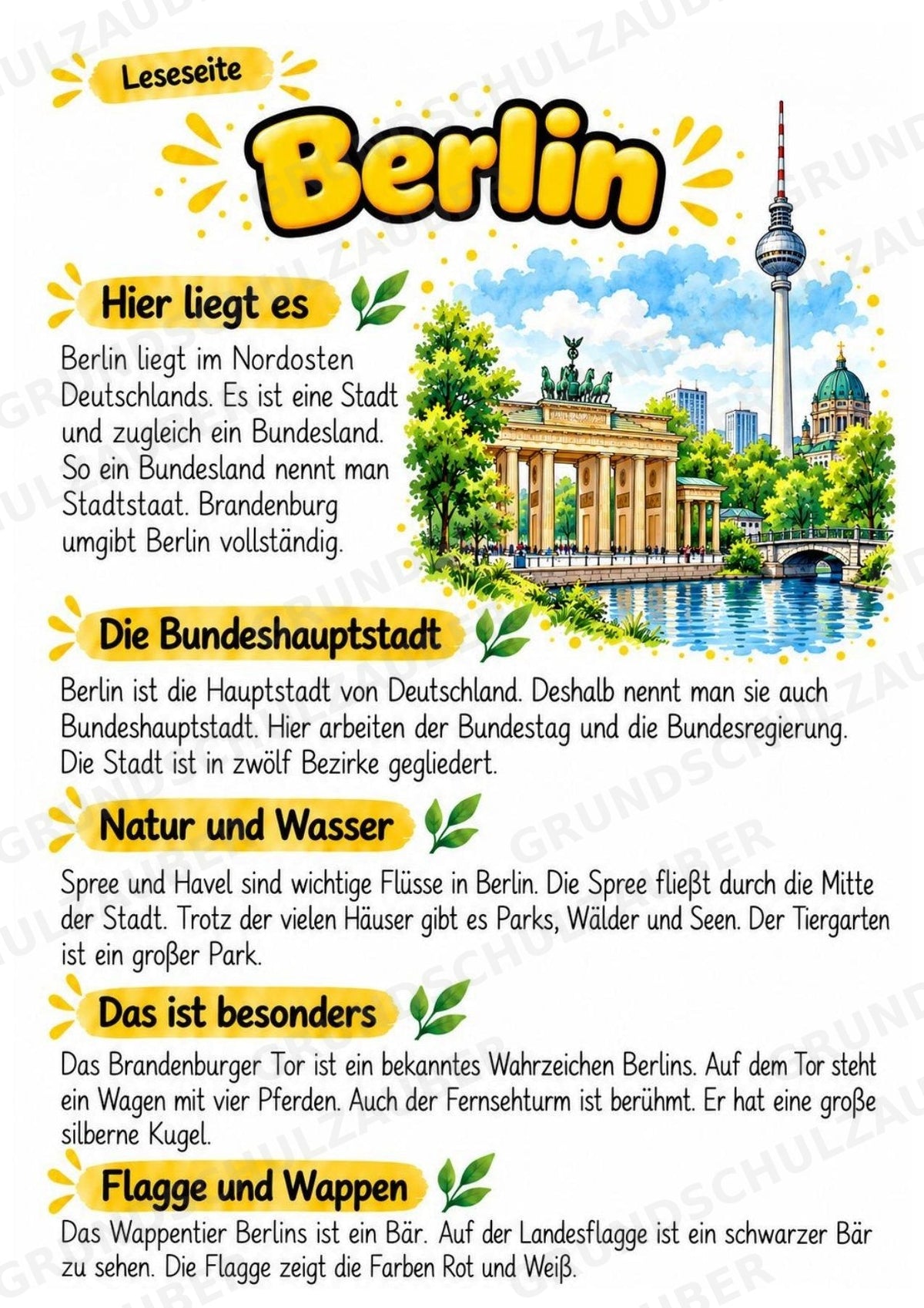 Berlin – Lesetext & Steckbrief | Bundesland Deutschland Grundschule – Materialseite 2