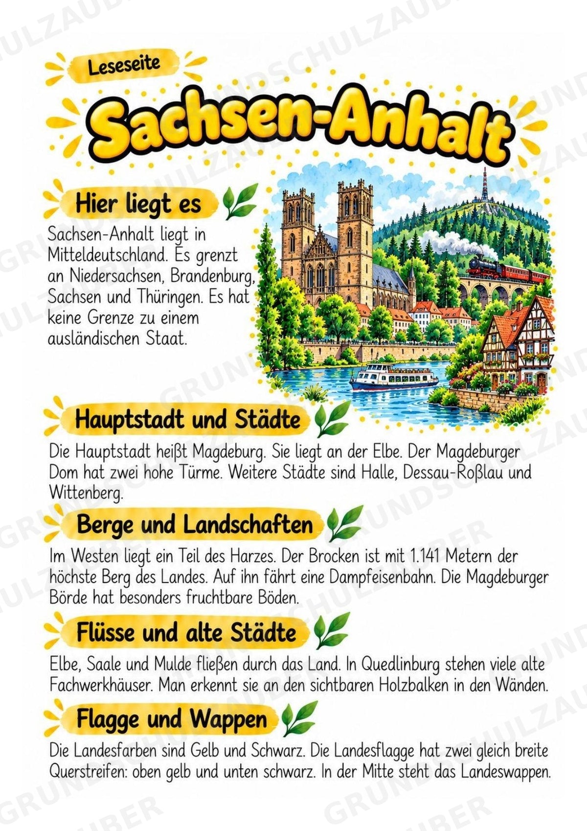 Sachsen Anhalt – Lesetext & Steckbrief | Bundesland Deutschland Grundschule – Materialseite 2