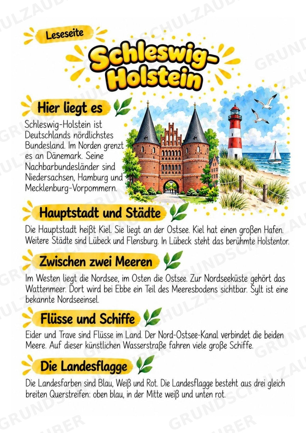 Schleswig Holstein – Lesetext & Steckbrief | Bundesland Deutschland Grundschule – Materialseite 2