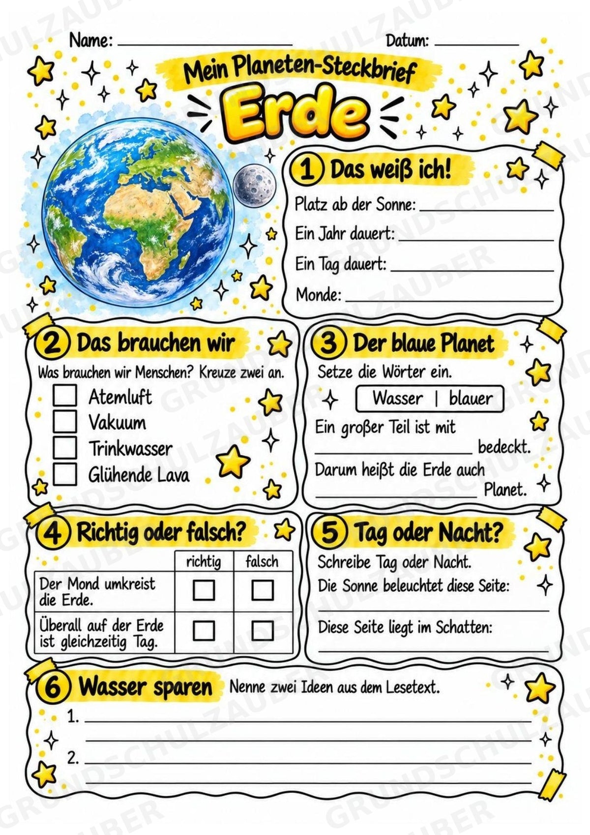 Erde – Steckbrief und Lesetext | Planeten & Sonnensystem für die Grundschule – Materialseite 3