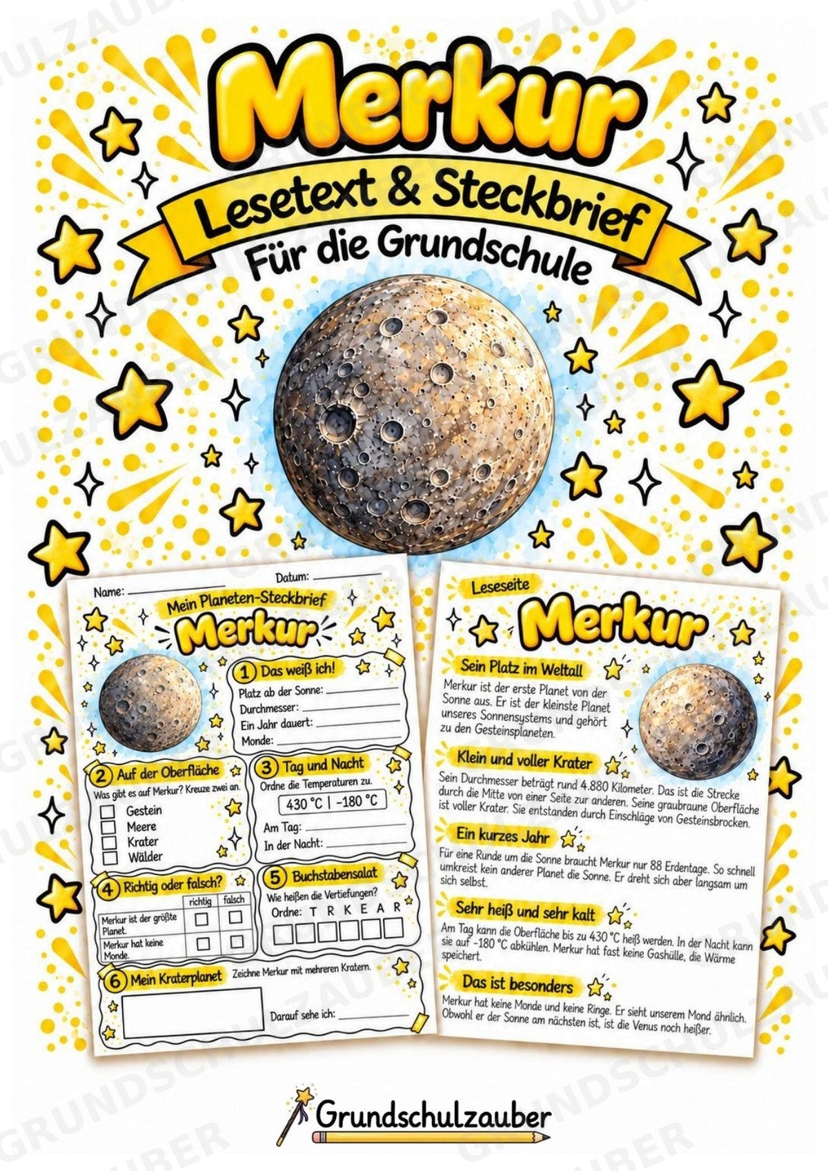 Merkur – Steckbrief und Lesetext | Planeten & Sonnensystem für die Grundschule – Cover