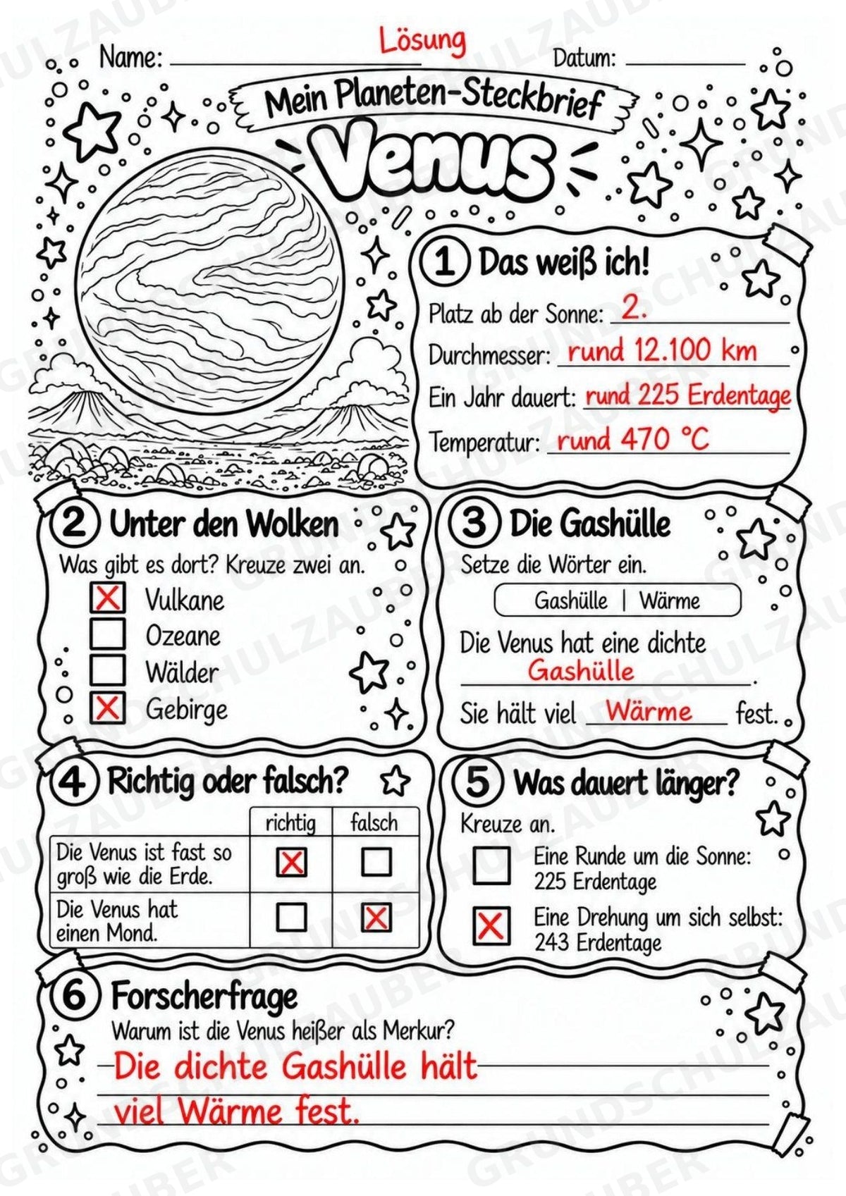 Venus – Steckbrief und Lesetext | Planeten & Sonnensystem für die Grundschule – Materialseite 5