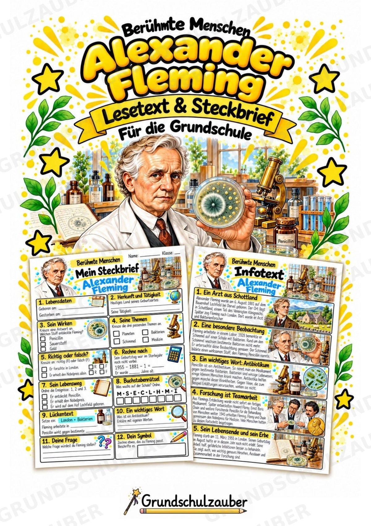 Alexander Fleming – Steckbrief & Infotext für die Grundschule | Berühmte Persönlichkeiten | Sachunterricht – Cover