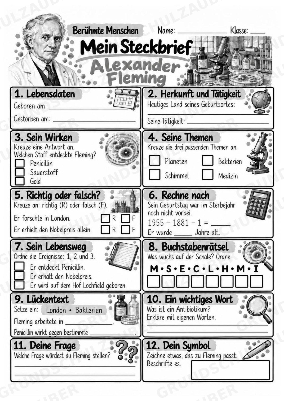 Alexander Fleming – Steckbrief & Infotext für die Grundschule | Berühmte Persönlichkeiten | Sachunterricht – Materialseite 4