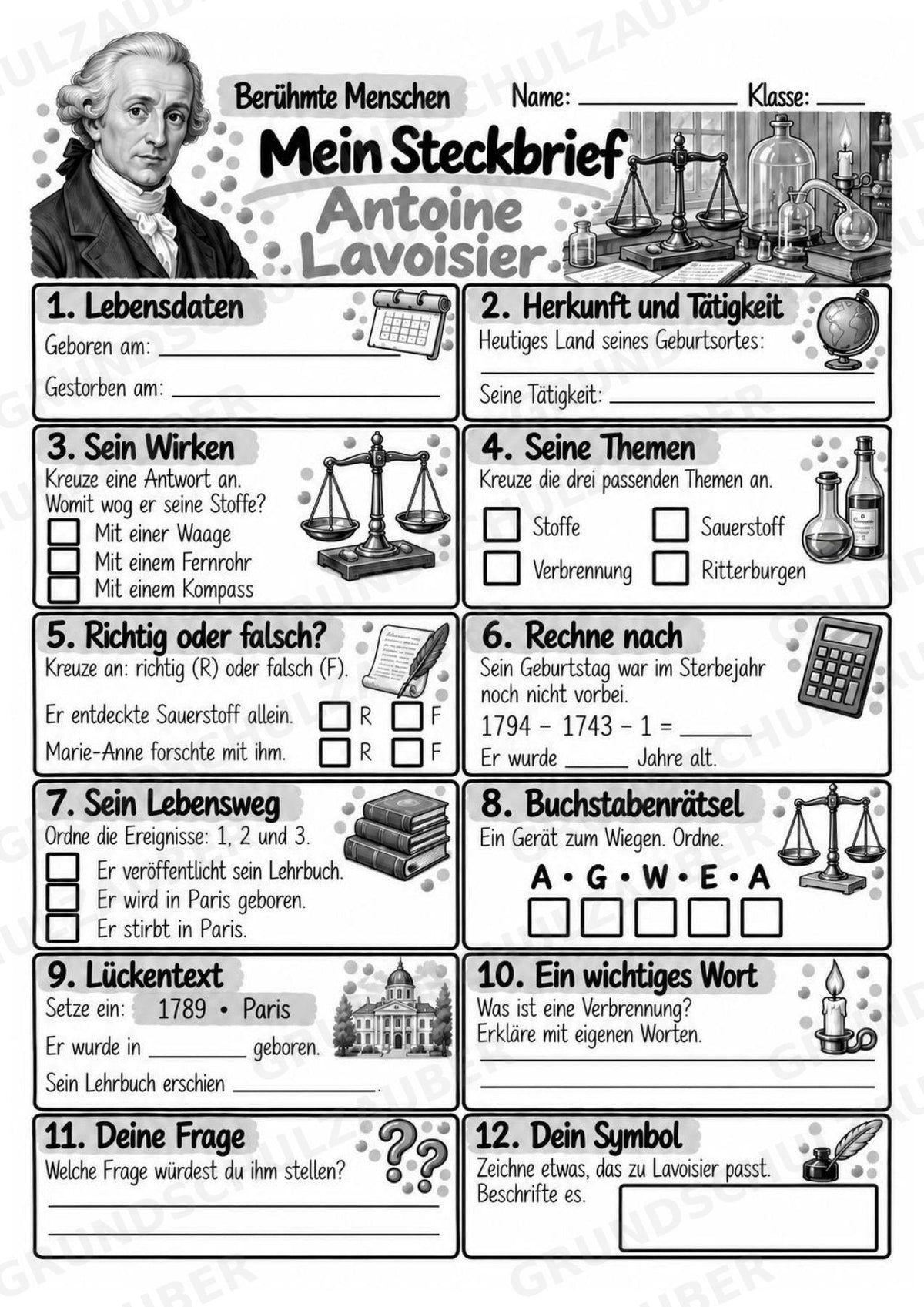 Antoine Lavoisier – Steckbrief & Infotext für die Grundschule | Berühmte Persönlichkeiten | Sachunterricht – Materialseite 4
