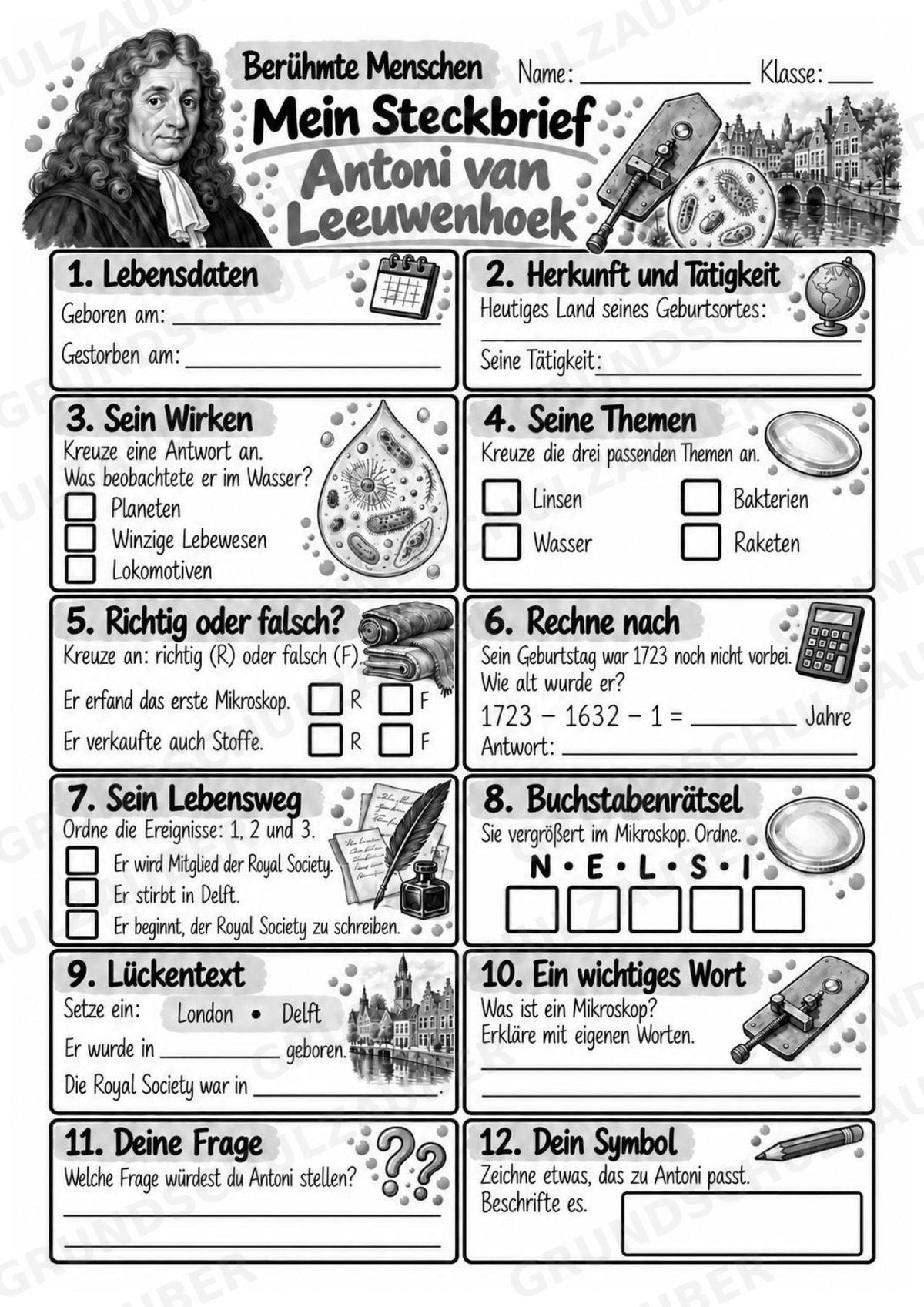 Antoni van Leeuwenhoek – Steckbrief & Infotext für die Grundschule | Berühmte Persönlichkeiten | Sachunterricht – Materialseite 4