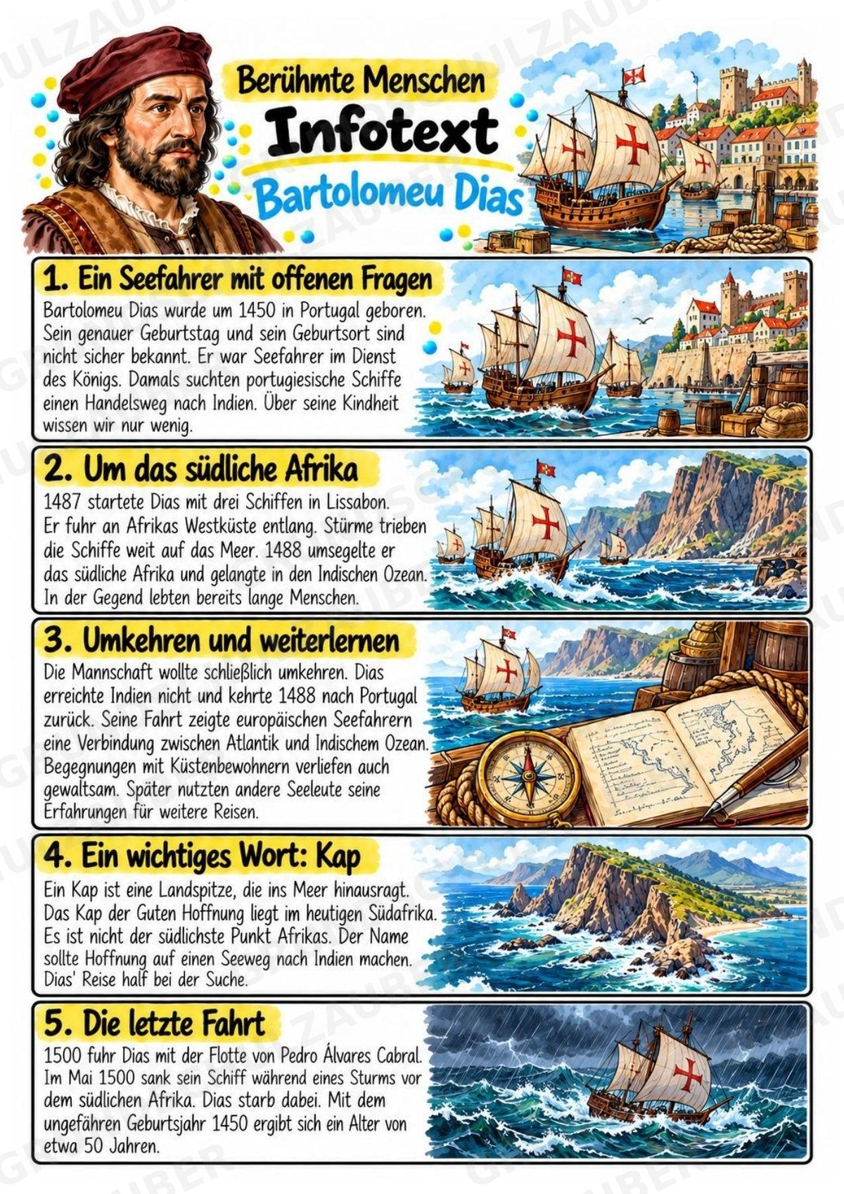 Bartolomeu Dias – Steckbrief & Infotext für die Grundschule | Berühmte Persönlichkeiten | Sachunterricht – Materialseite 2