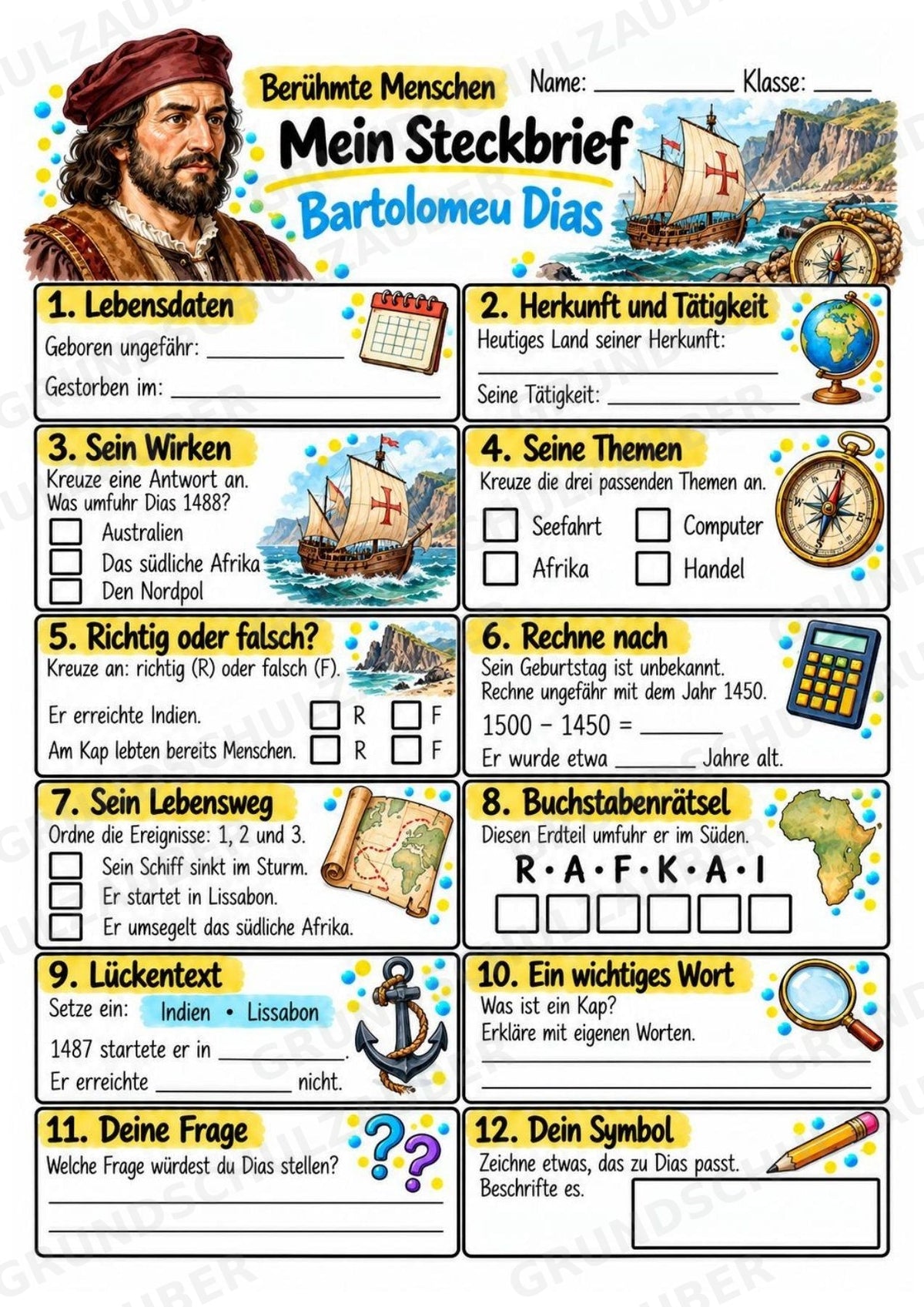 Bartolomeu Dias – Steckbrief & Infotext für die Grundschule | Berühmte Persönlichkeiten | Sachunterricht – Materialseite 3