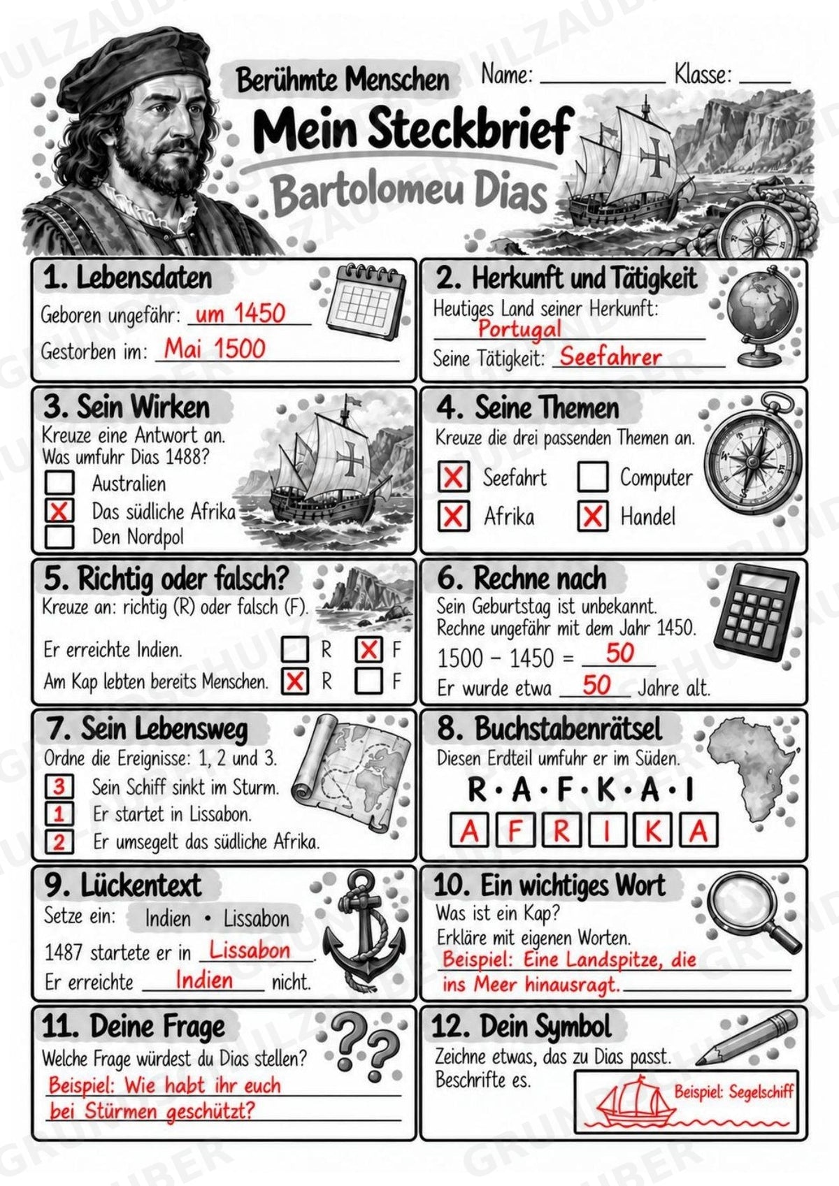 Bartolomeu Dias – Steckbrief & Infotext für die Grundschule | Berühmte Persönlichkeiten | Sachunterricht – Materialseite 5
