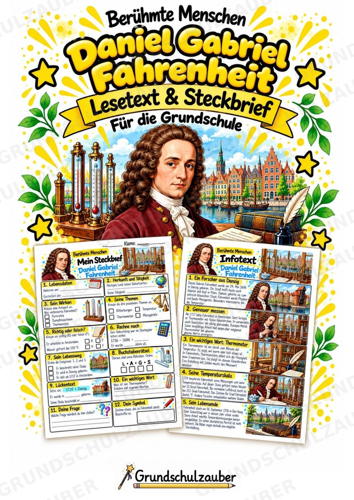 Daniel Gabriel Fahrenheit – Steckbrief & Infotext für die Grundschule | Berühmte Persönlichkeiten | Sachunterricht – Cover
