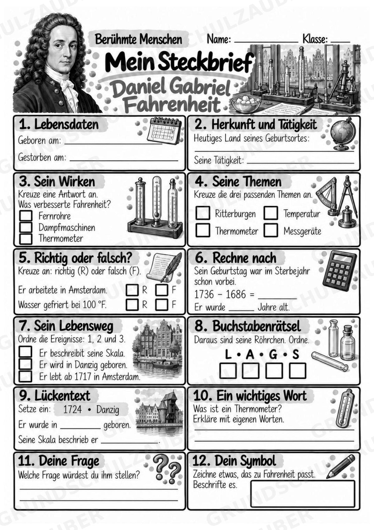 Daniel Gabriel Fahrenheit – Steckbrief & Infotext für die Grundschule | Berühmte Persönlichkeiten | Sachunterricht – Materialseite 4