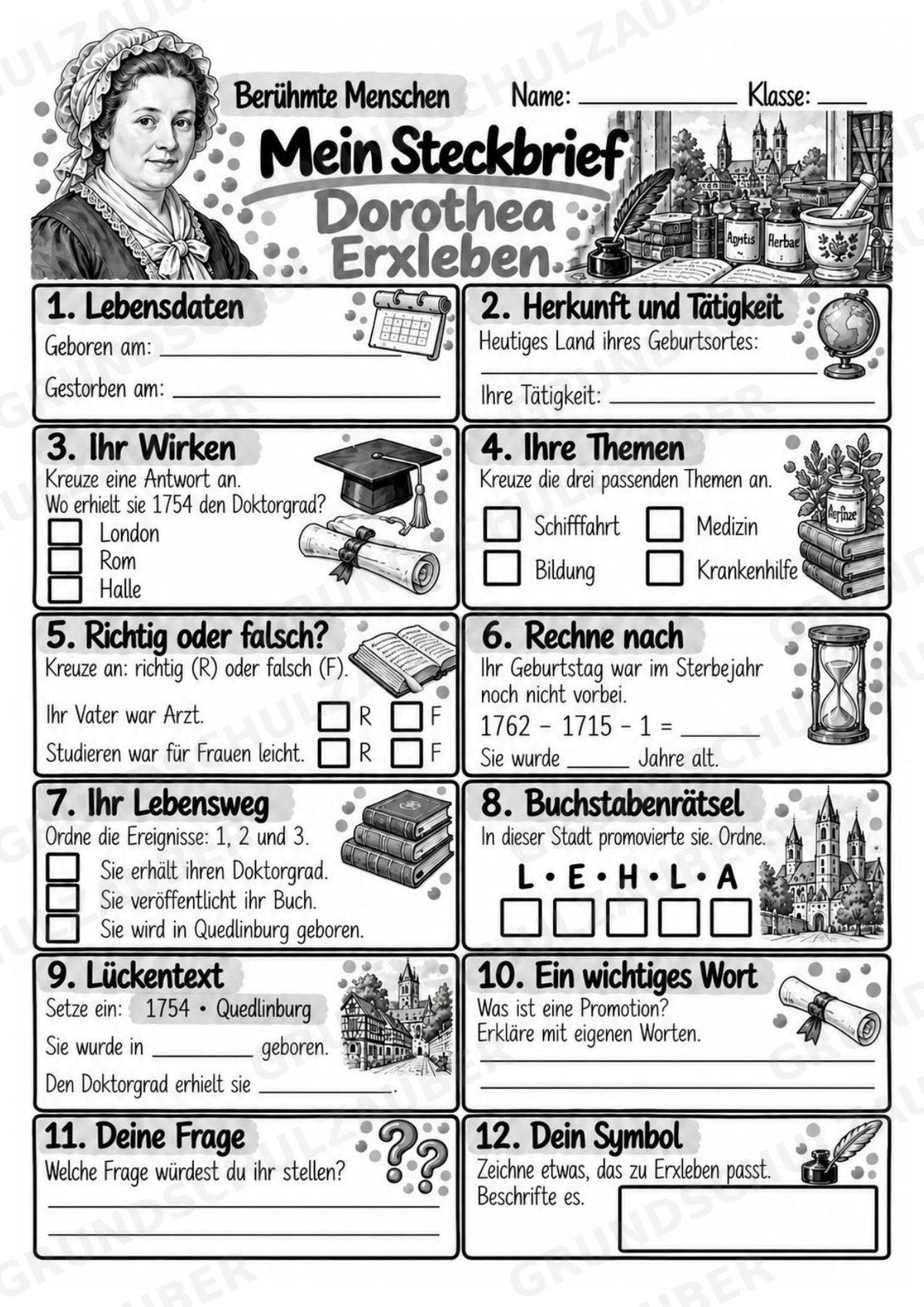 Dorothea Erxleben – Steckbrief & Infotext für die Grundschule | Berühmte Persönlichkeiten | Sachunterricht – Materialseite 4