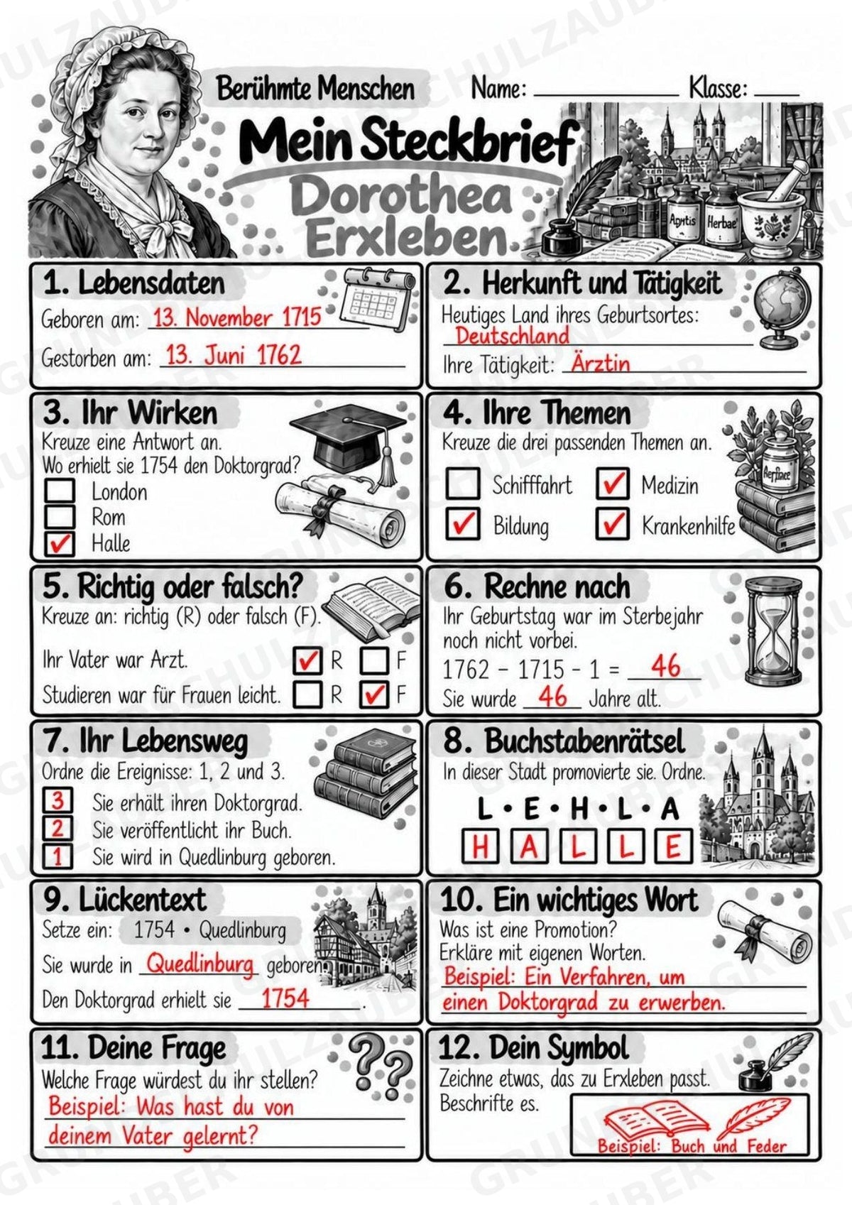 Dorothea Erxleben – Steckbrief & Infotext für die Grundschule | Berühmte Persönlichkeiten | Sachunterricht – Materialseite 5