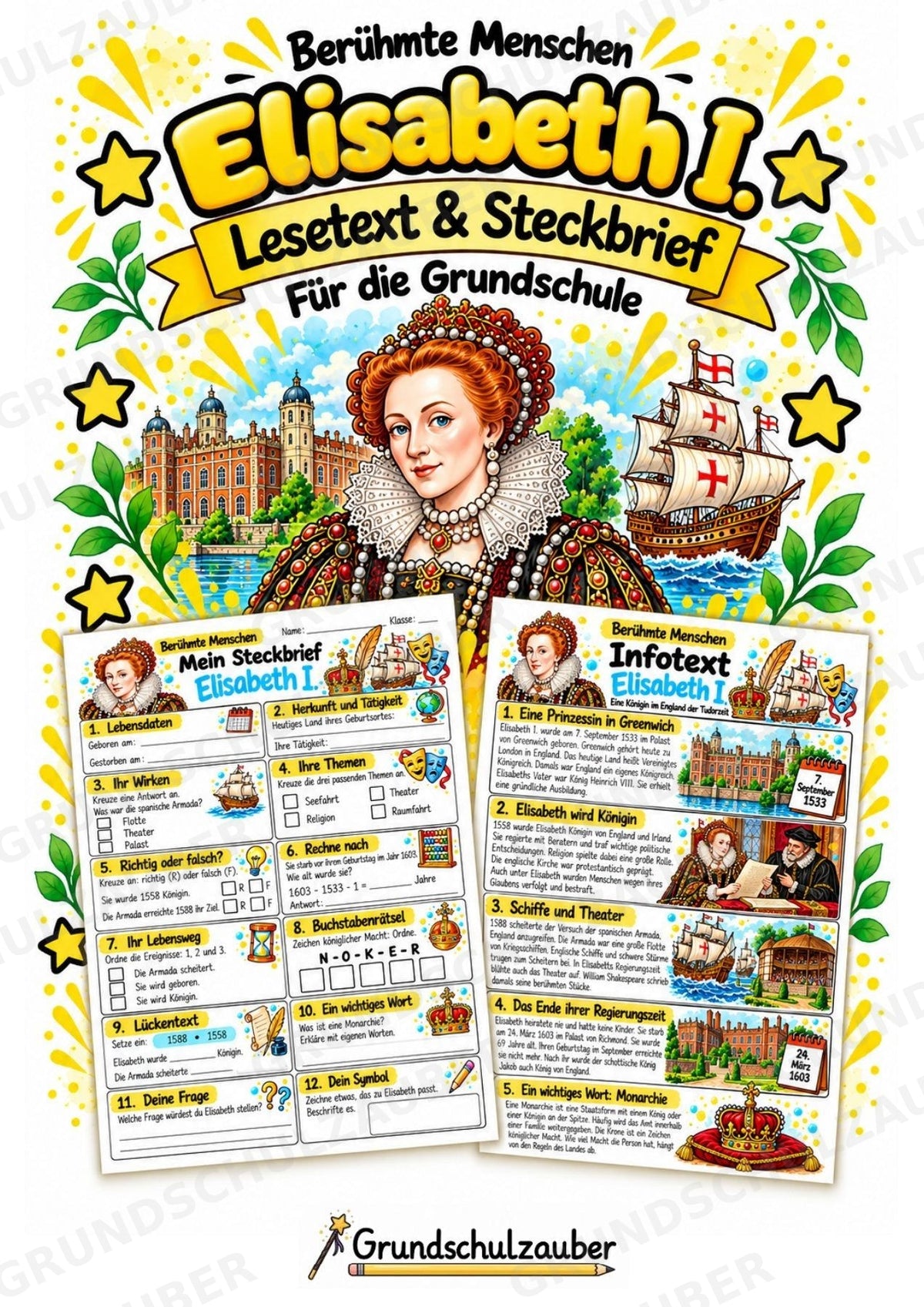 Elisabeth I – Steckbrief & Infotext für die Grundschule | Berühmte Persönlichkeiten | Sachunterricht – Cover
