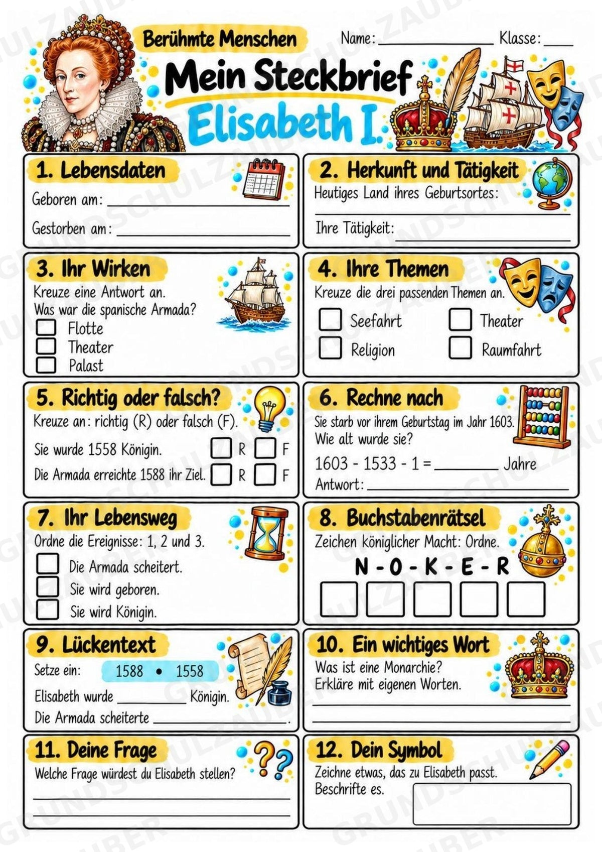 Elisabeth I – Steckbrief & Infotext für die Grundschule | Berühmte Persönlichkeiten | Sachunterricht – Materialseite 3