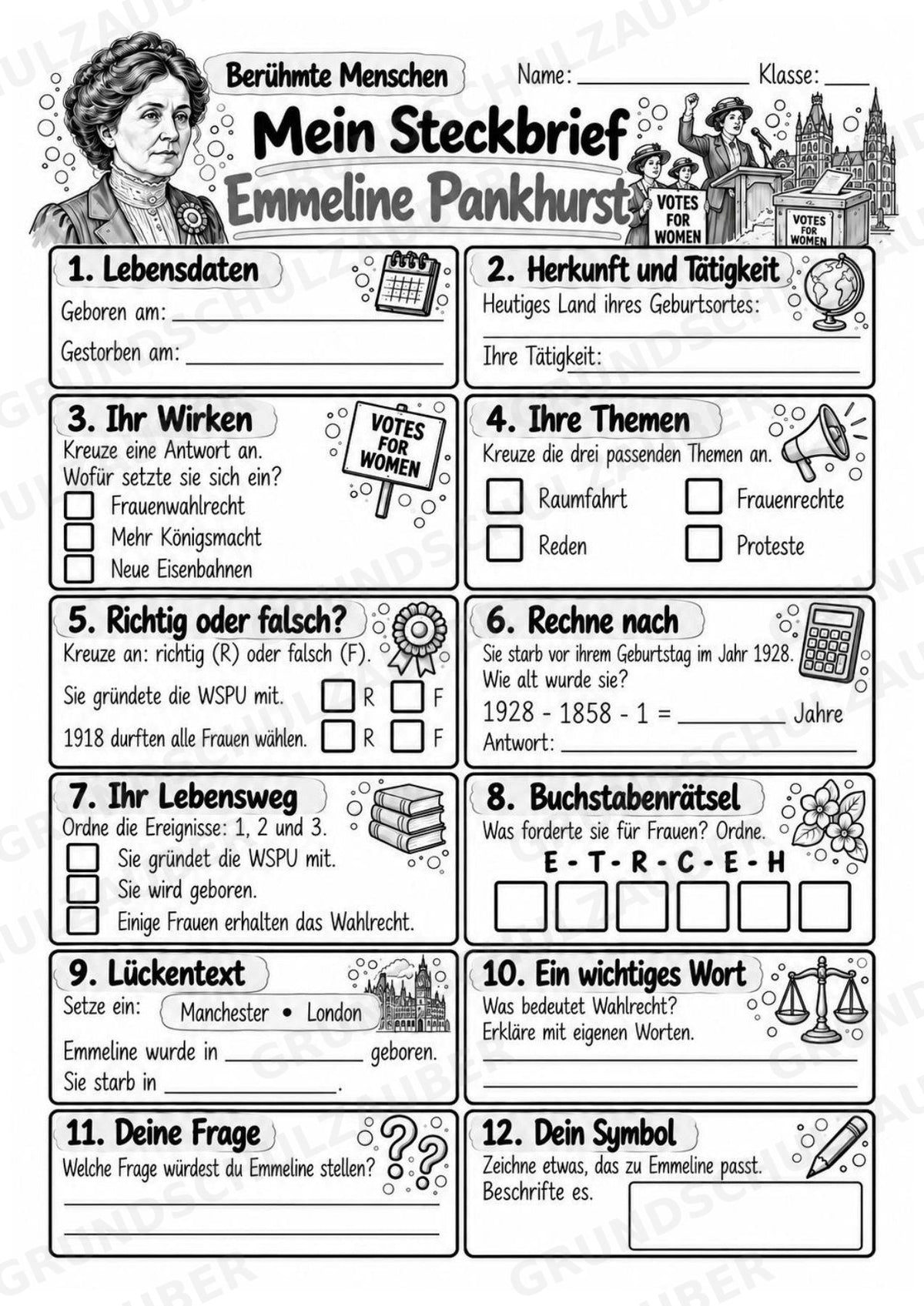 Emmeline Pankhurst – Steckbrief & Infotext für die Grundschule | Berühmte Persönlichkeiten | Sachunterricht – Materialseite 4