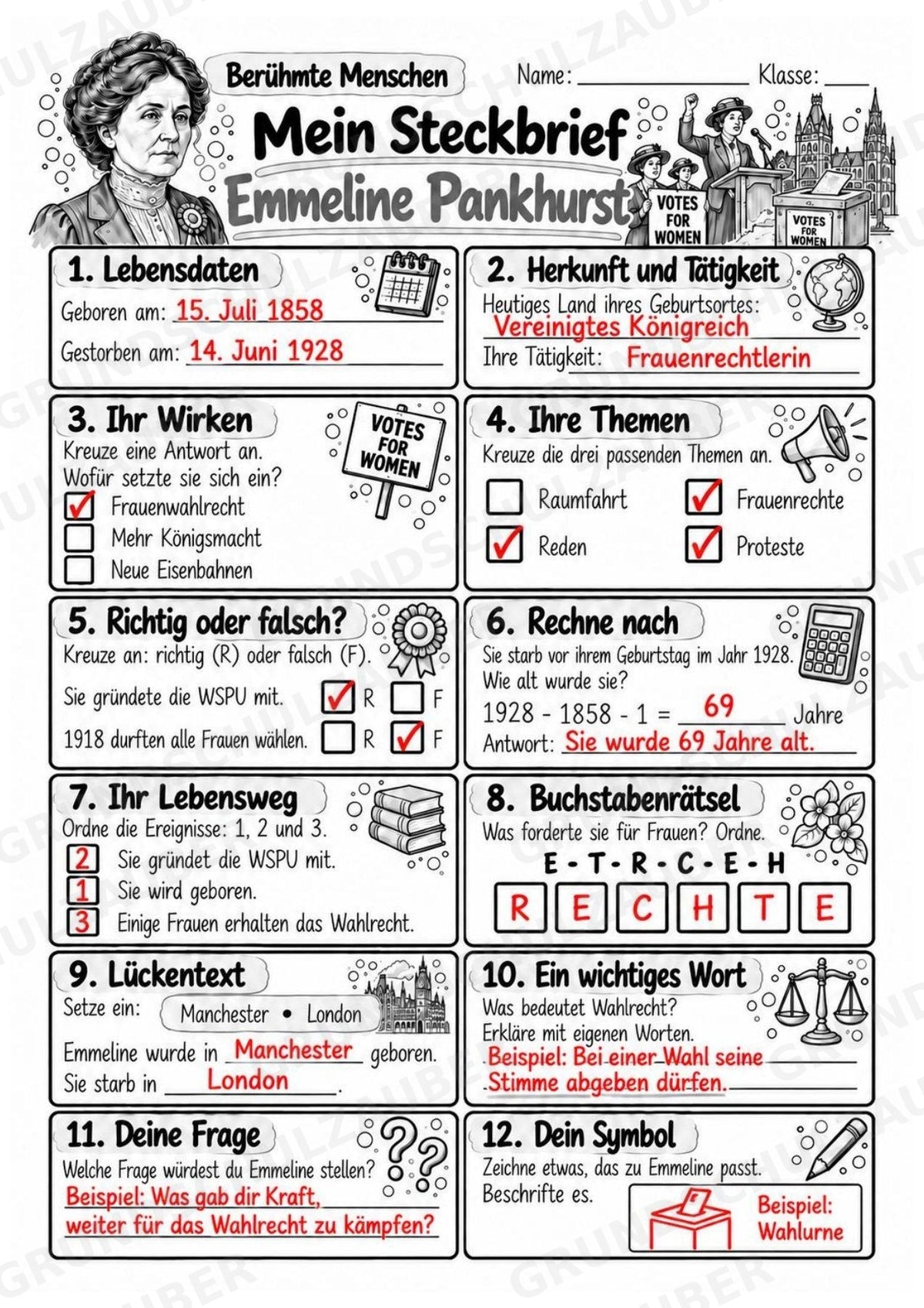 Emmeline Pankhurst – Steckbrief & Infotext für die Grundschule | Berühmte Persönlichkeiten | Sachunterricht – Materialseite 5