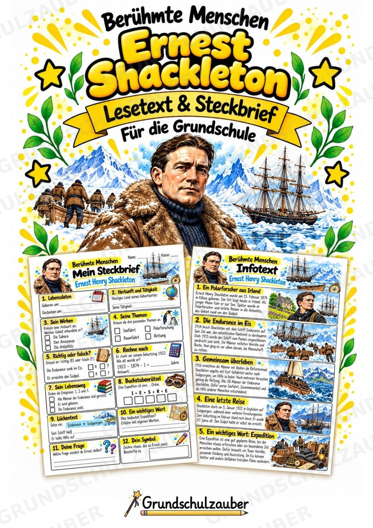 Ernest Shackleton – Steckbrief & Infotext für die Grundschule | Berühmte Persönlichkeiten | Sachunterricht – Cover