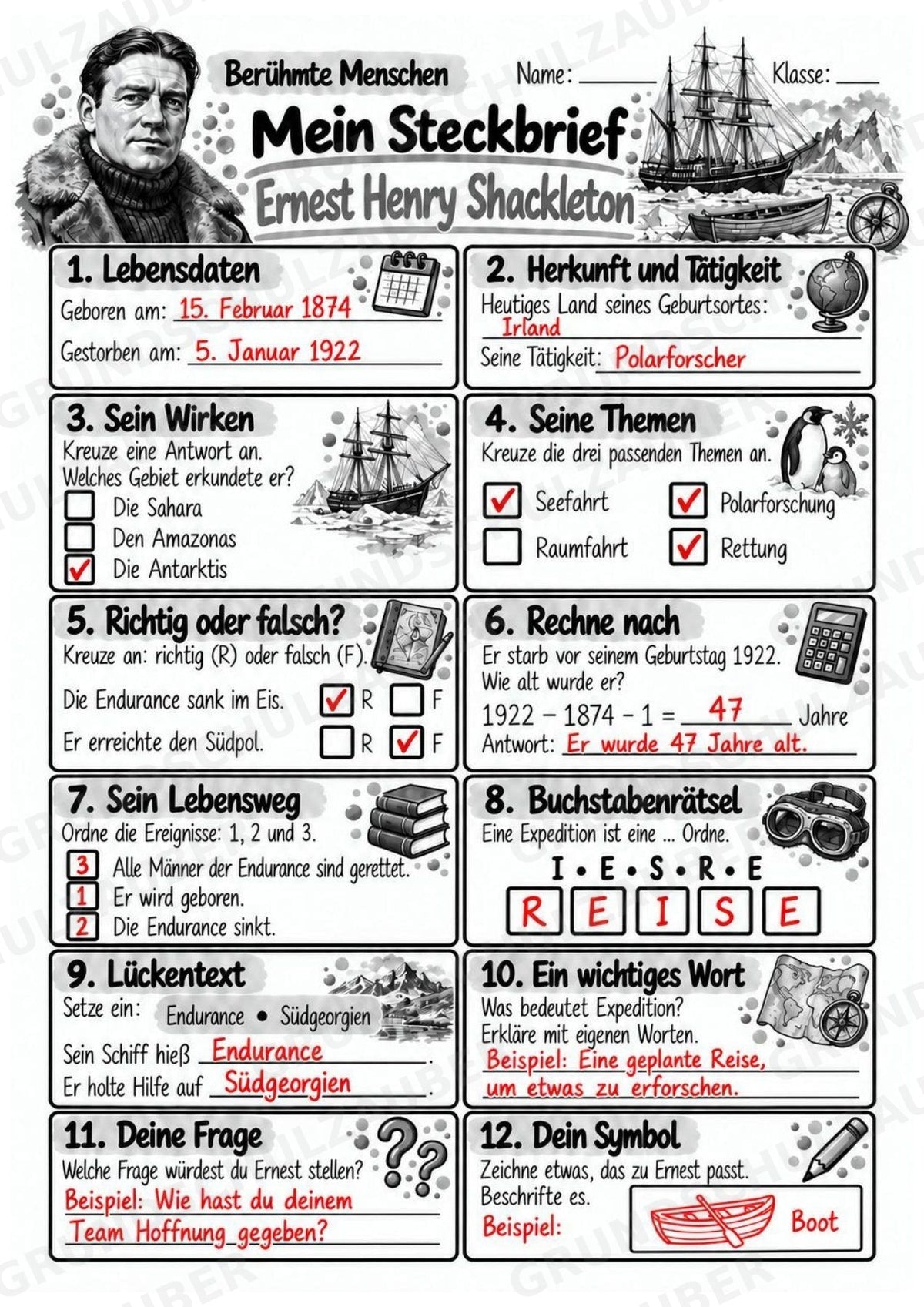 Ernest Shackleton – Steckbrief & Infotext für die Grundschule | Berühmte Persönlichkeiten | Sachunterricht – Materialseite 5