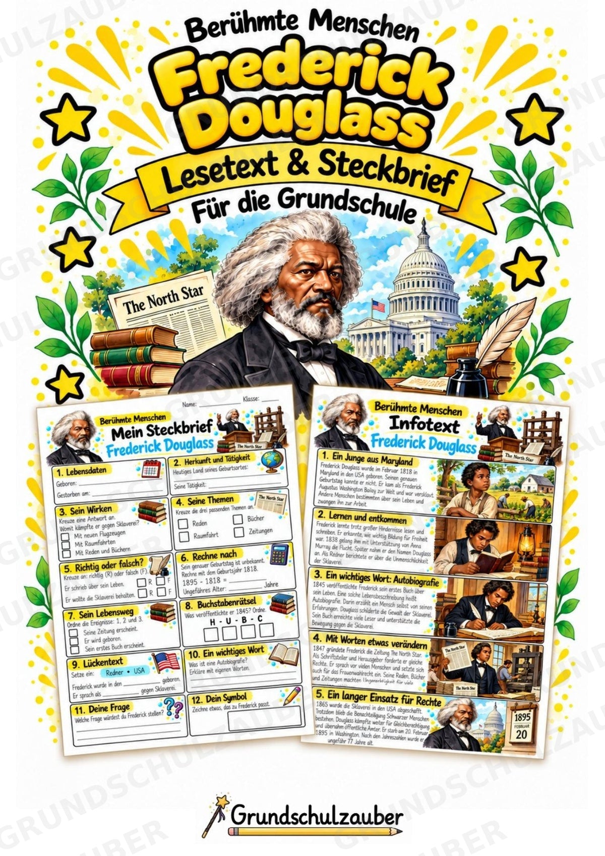 Frederick Douglass – Steckbrief & Infotext für die Grundschule | Berühmte Persönlichkeiten | Sachunterricht – Cover
