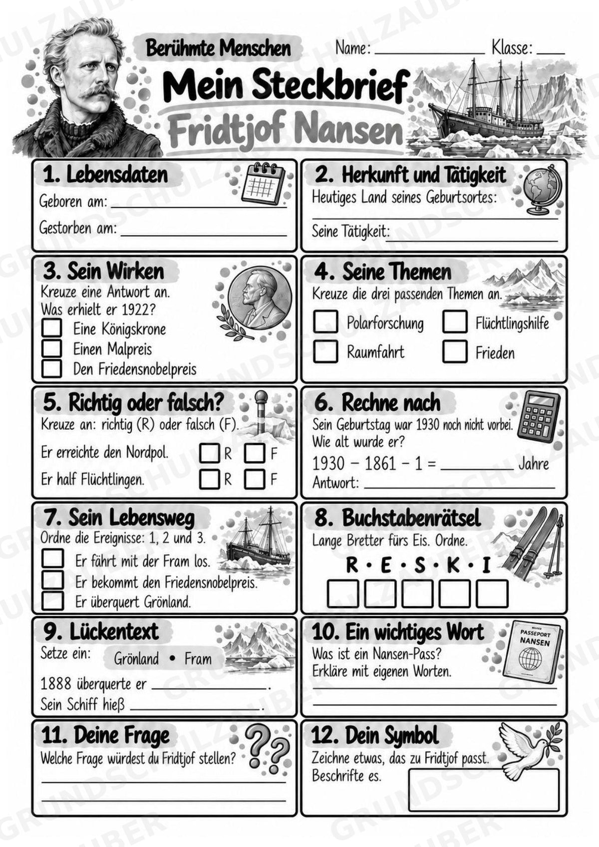 Fridtjof Nansen – Steckbrief & Infotext für die Grundschule | Berühmte Persönlichkeiten | Sachunterricht – Materialseite 4