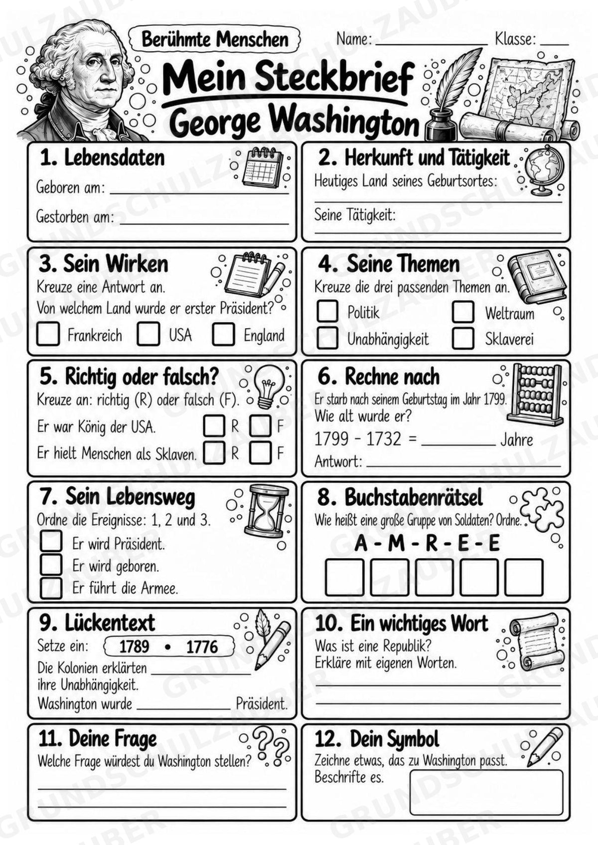 George Washington – Steckbrief & Infotext für die Grundschule | Berühmte Persönlichkeiten | Sachunterricht – Materialseite 4