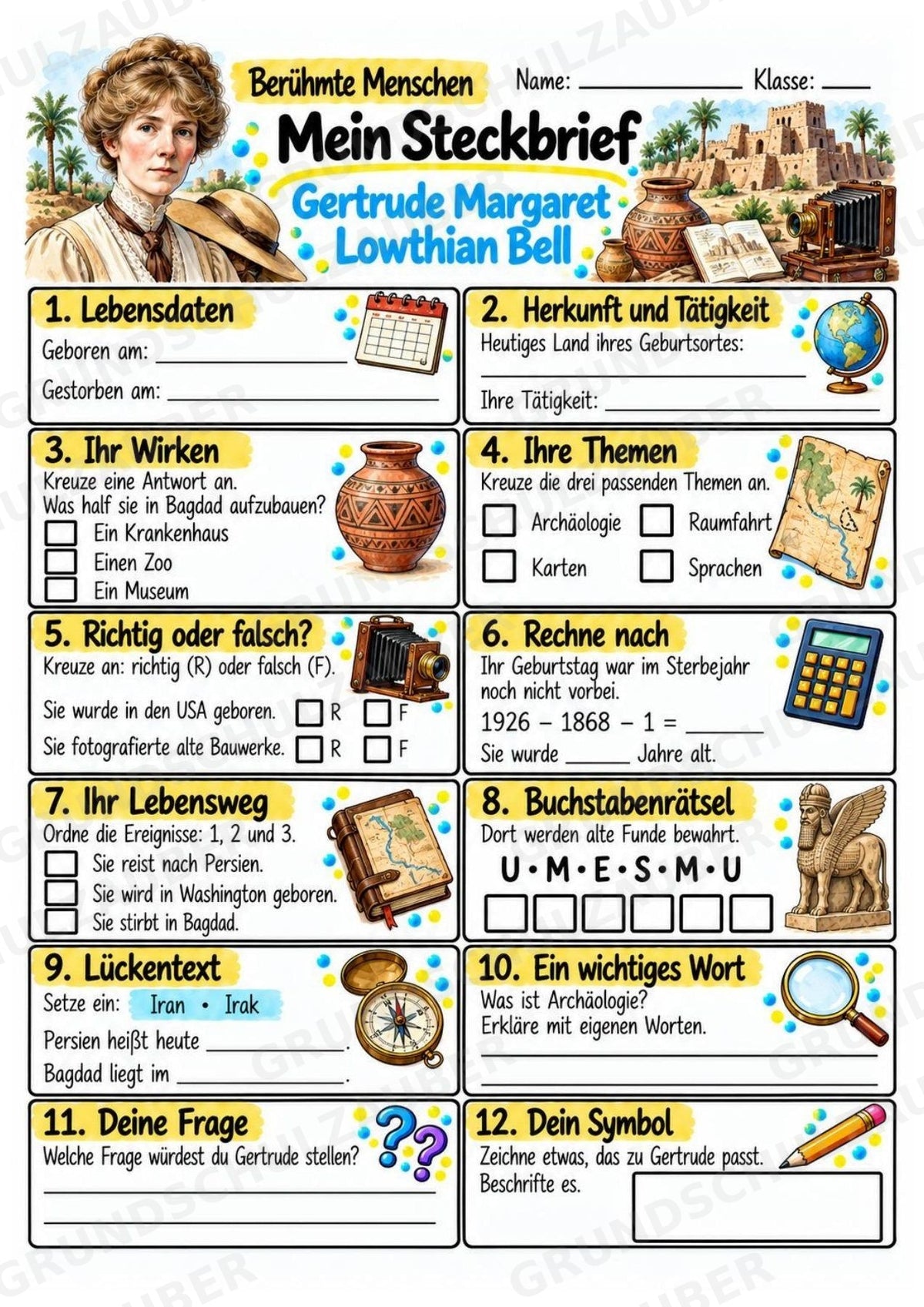 Gertrude Bell – Steckbrief & Infotext für die Grundschule | Berühmte Persönlichkeiten | Sachunterricht – Materialseite 3