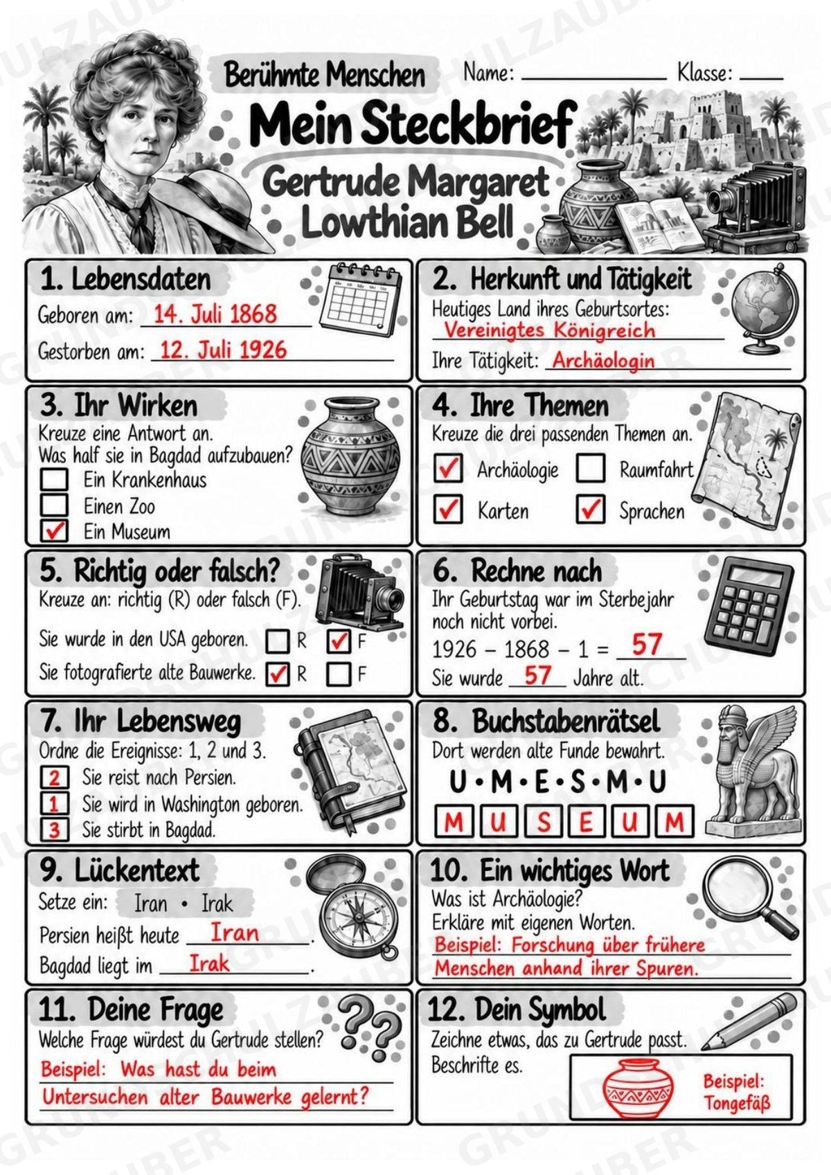Gertrude Bell – Steckbrief & Infotext für die Grundschule | Berühmte Persönlichkeiten | Sachunterricht – Materialseite 5