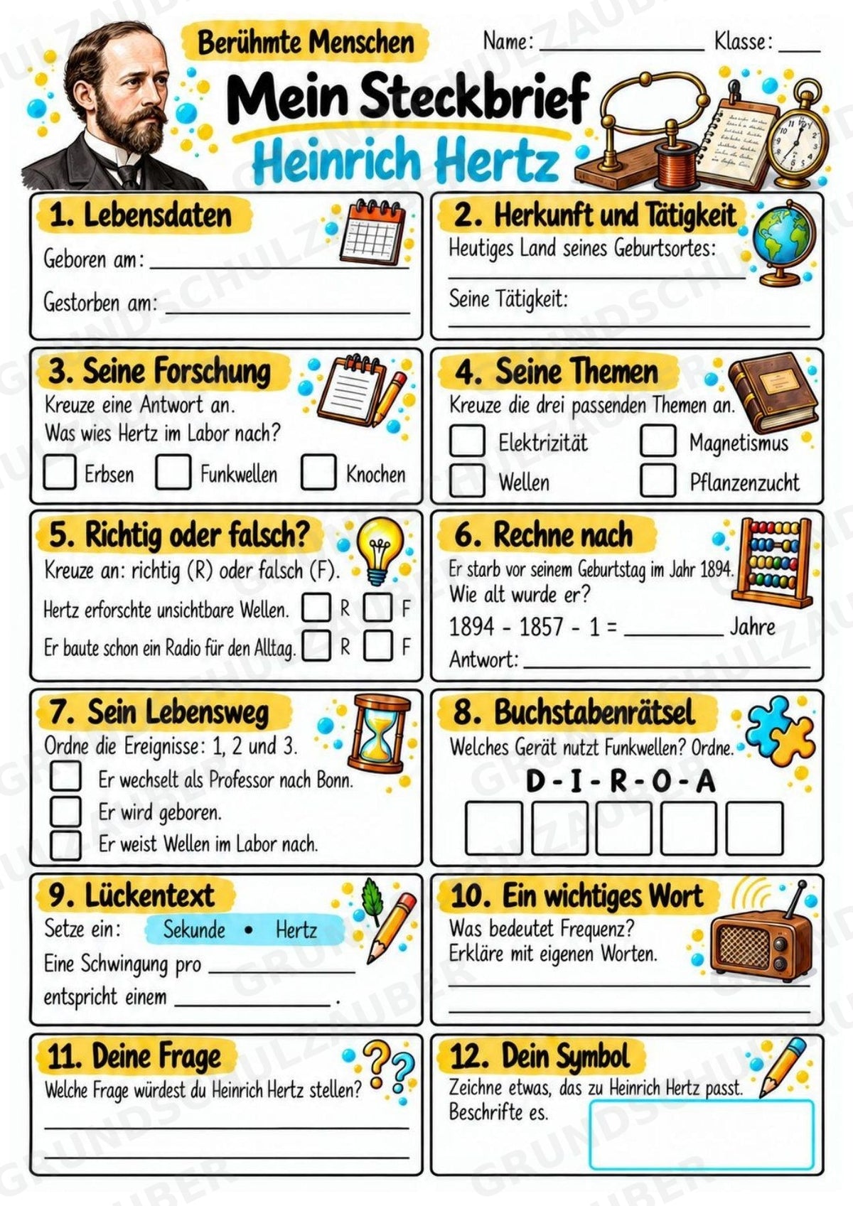 Heinrich Hertz – Steckbrief & Infotext für die Grundschule | Berühmte Persönlichkeiten | Sachunterricht – Materialseite 3
