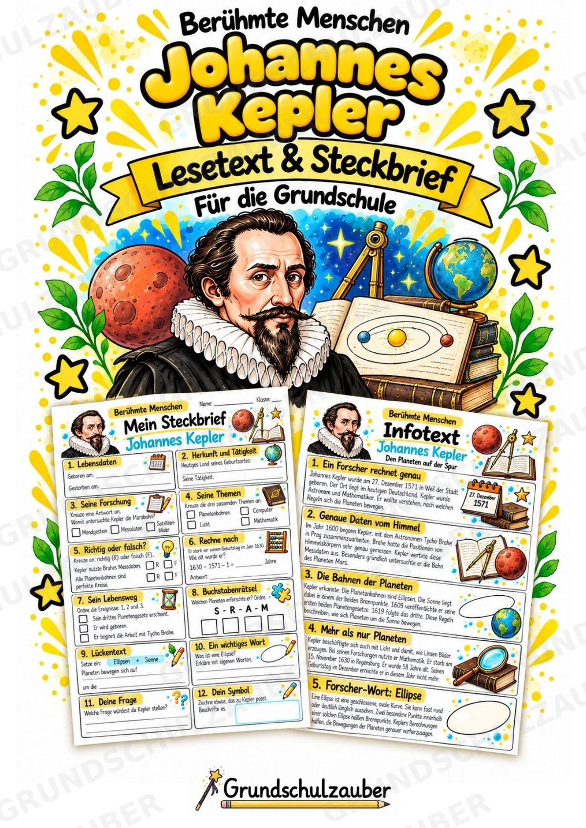 Johannes Kepler – Steckbrief & Infotext für die Grundschule | Berühmte Persönlichkeiten | Sachunterricht – Cover