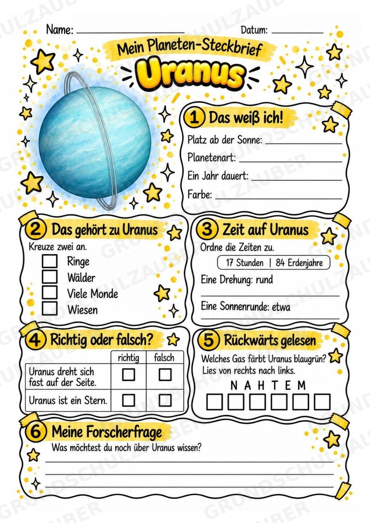 Uranus – Steckbrief und Lesetext | Planeten & Sonnensystem für die Grundschule – Materialseite 3