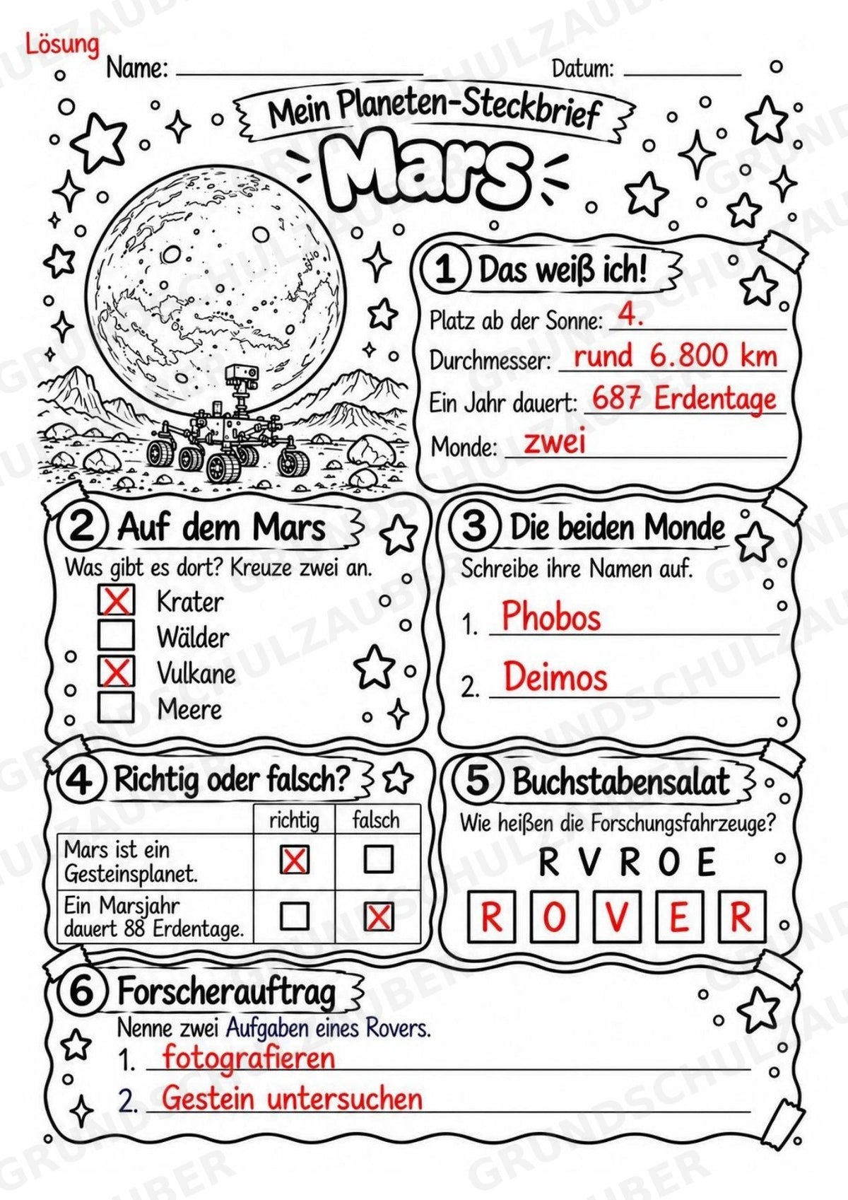 Mars – Steckbrief und Lesetext | Planeten & Sonnensystem für die Grundschule – Materialseite 5