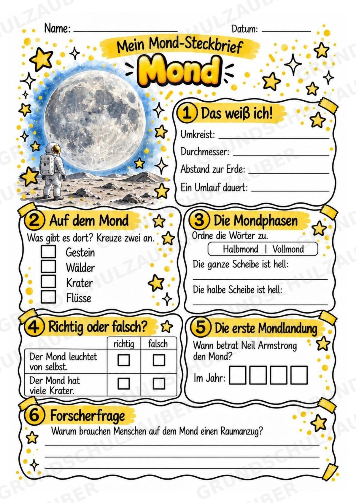Mond – Steckbrief und Lesetext | Planeten & Sonnensystem für die Grundschule – Materialseite 3