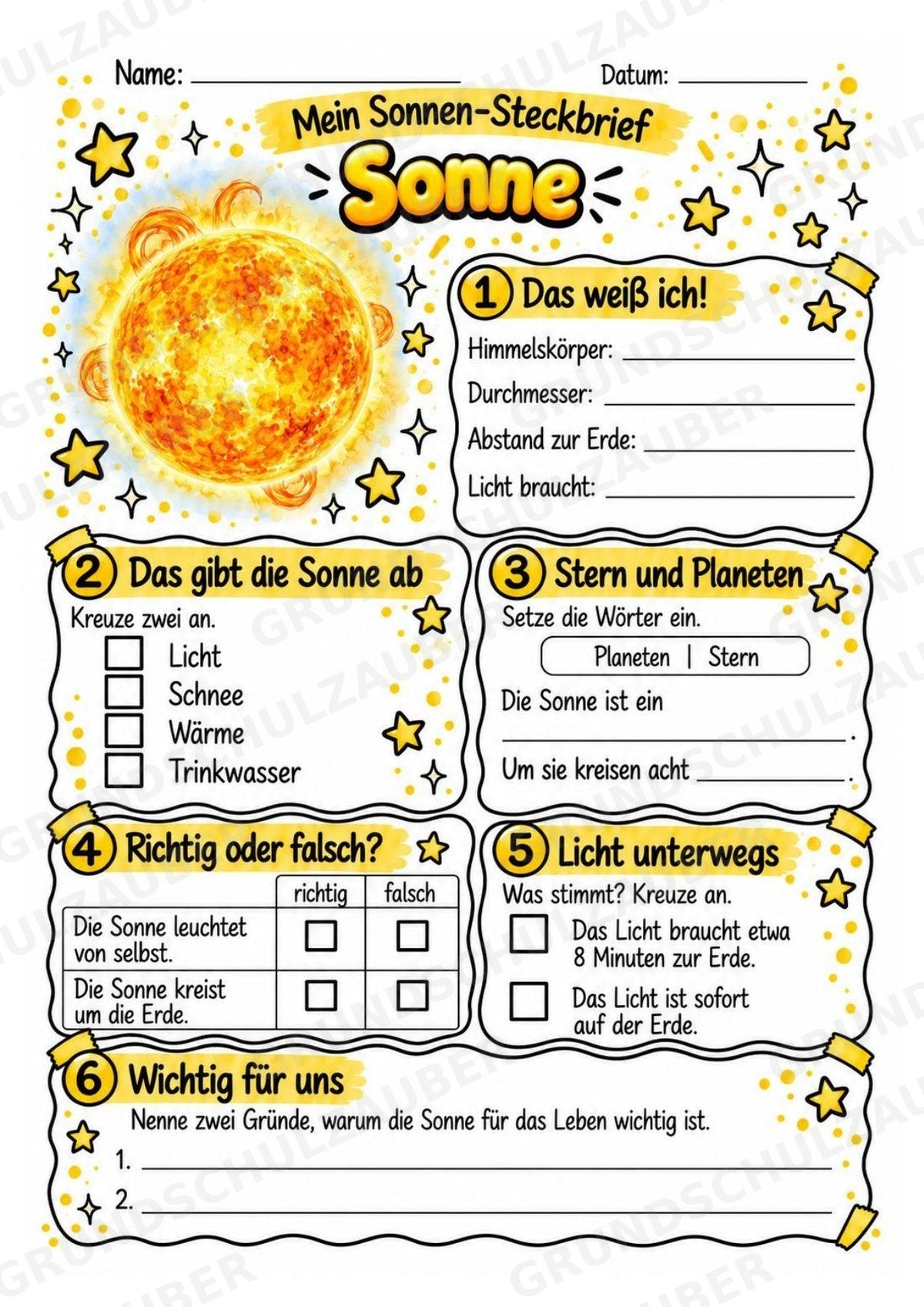 Sonne – Steckbrief und Lesetext | Planeten & Sonnensystem für die Grundschule – Materialseite 3